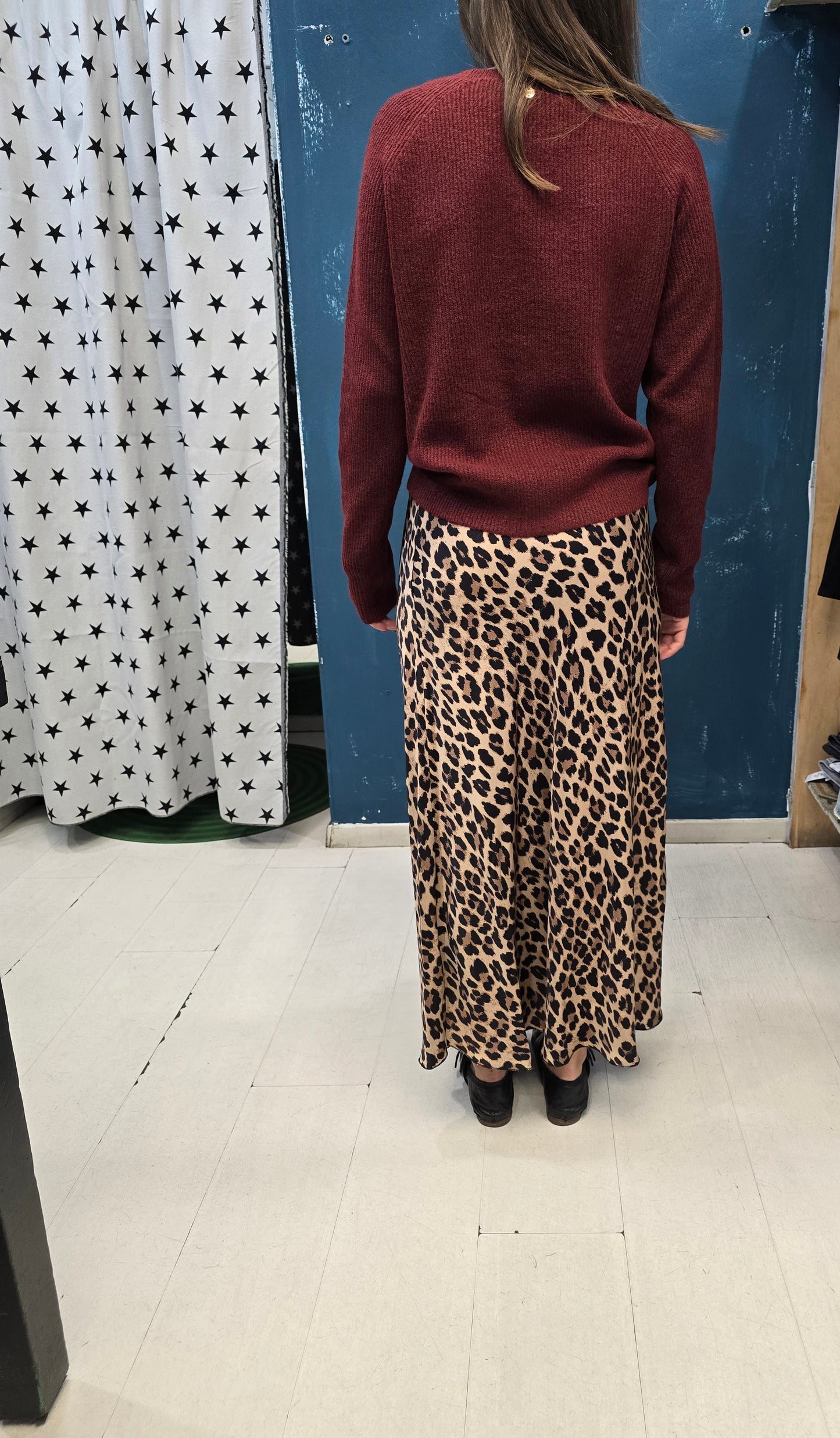 Gonna Raso Animalier Svasata Elastico Vita