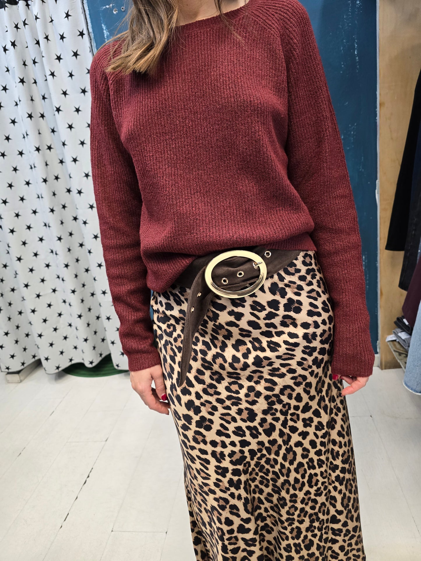 Gonna Raso Animalier Svasata Elastico Vita