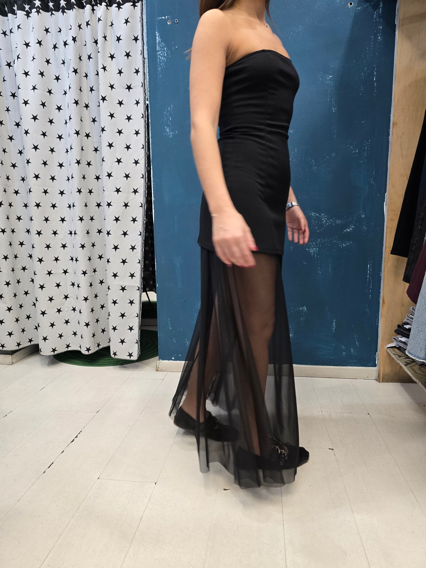 Abito Fascia Tubino Gonna Tulle Nero