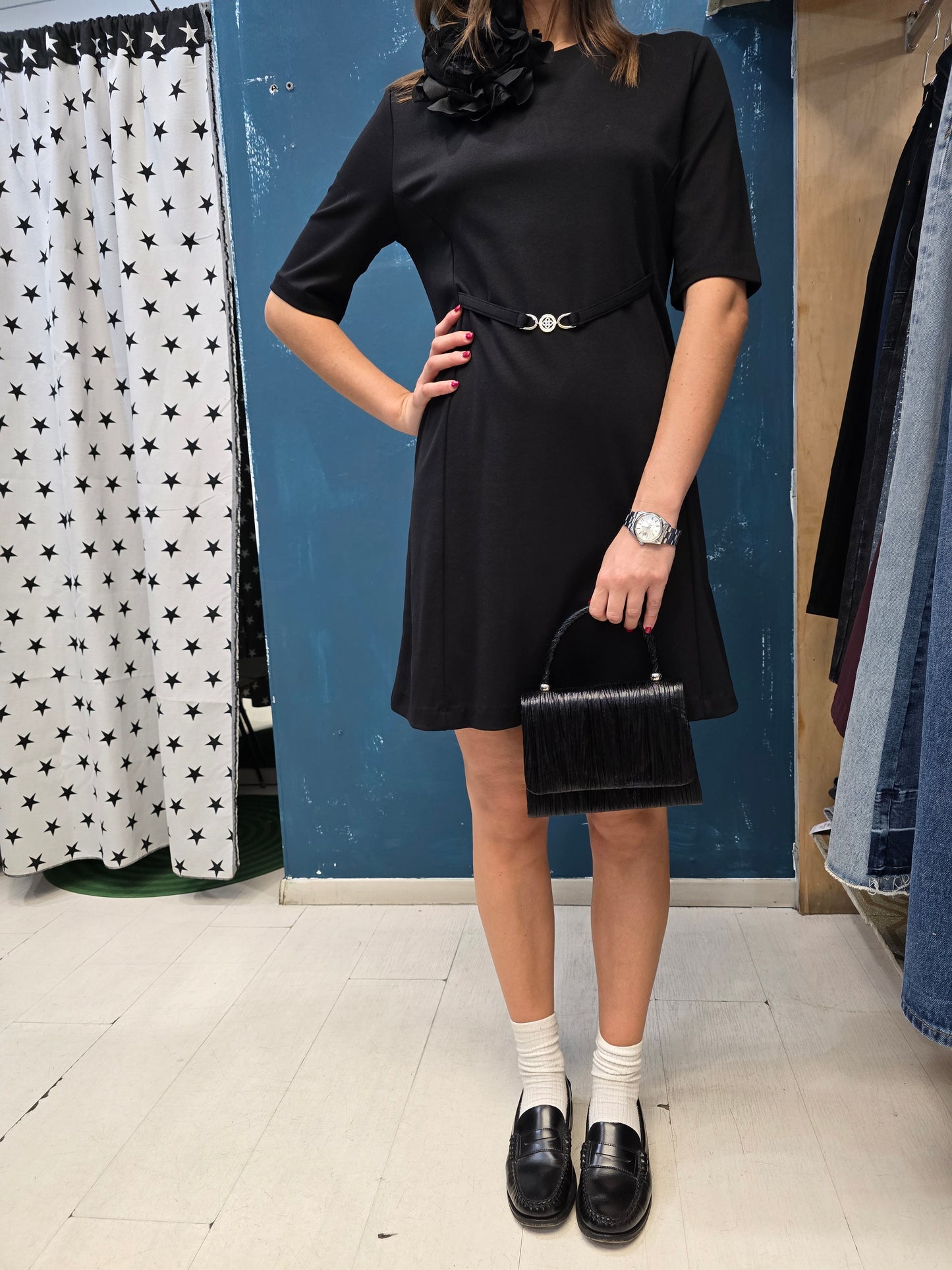 Borsa Mini Ecopelle Goffrata Nera Manico Rigido Catenina