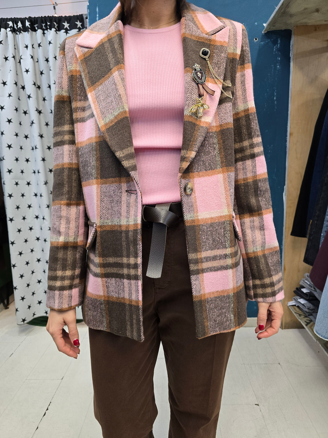 Giacca Pannetto Quadrettoni Spille Reverse