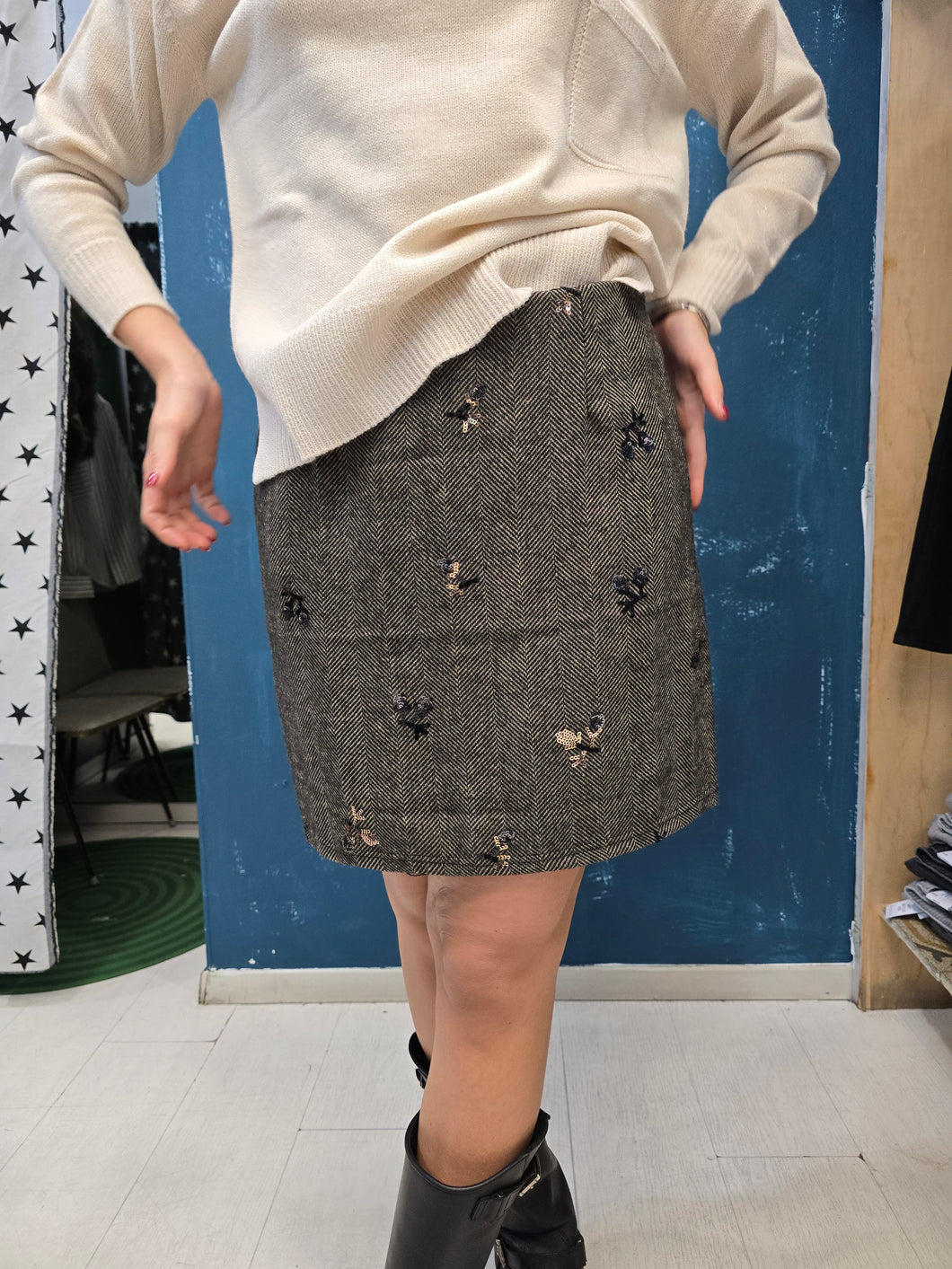 Minigonna Spigata Paillettes Marrone