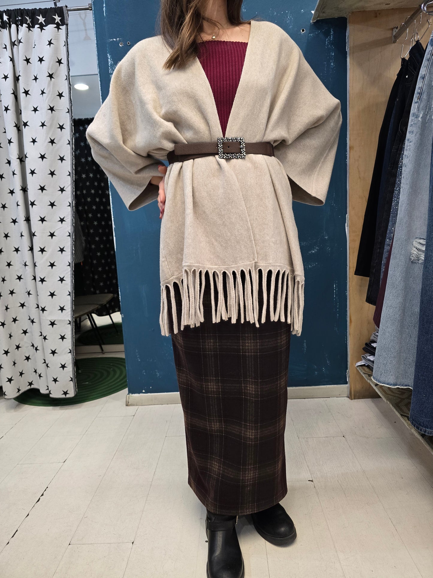 Cappa Viscosa Pesante Frange Taglia Unica