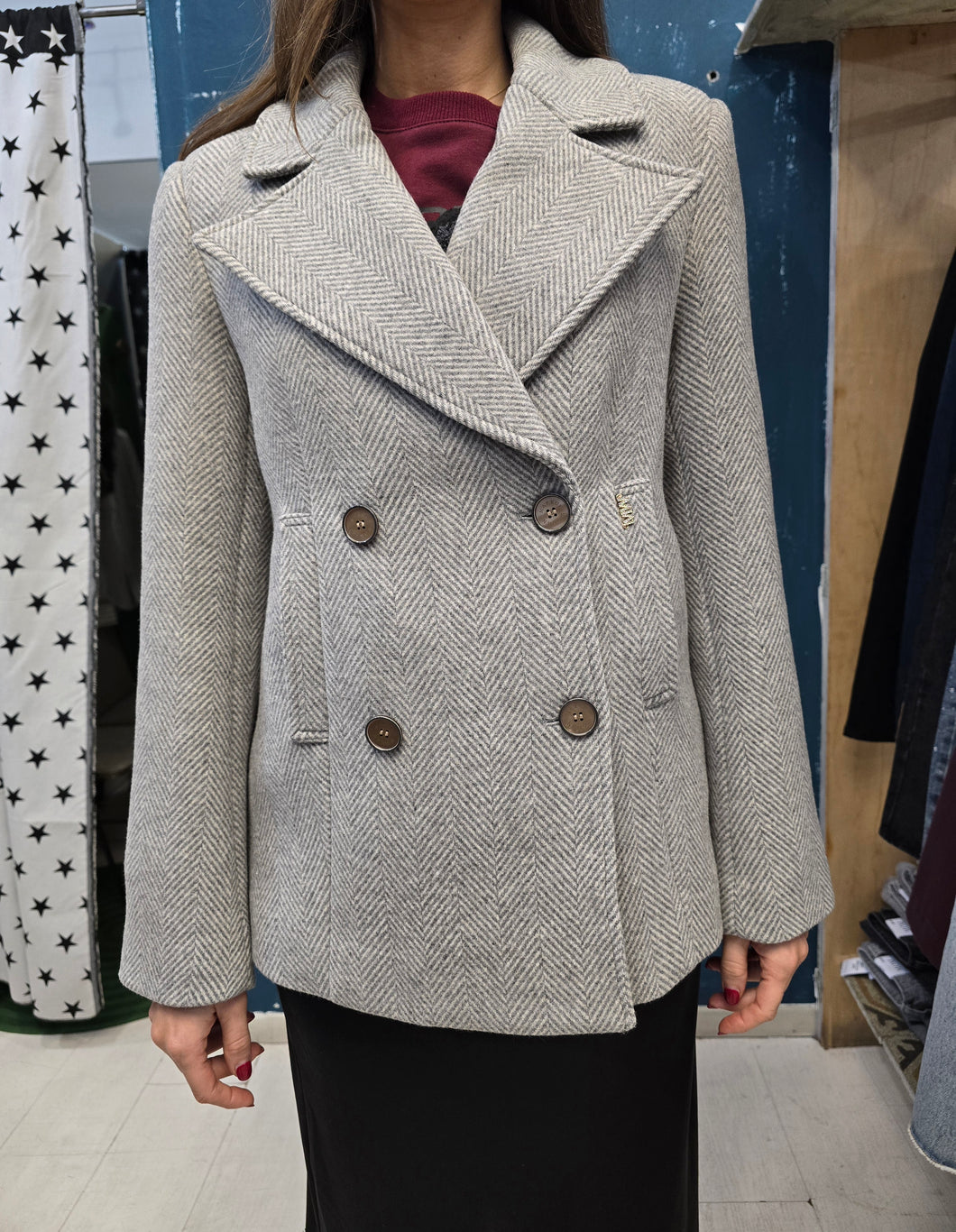 Cappotto Corto Doppiopetto Spigato Lana