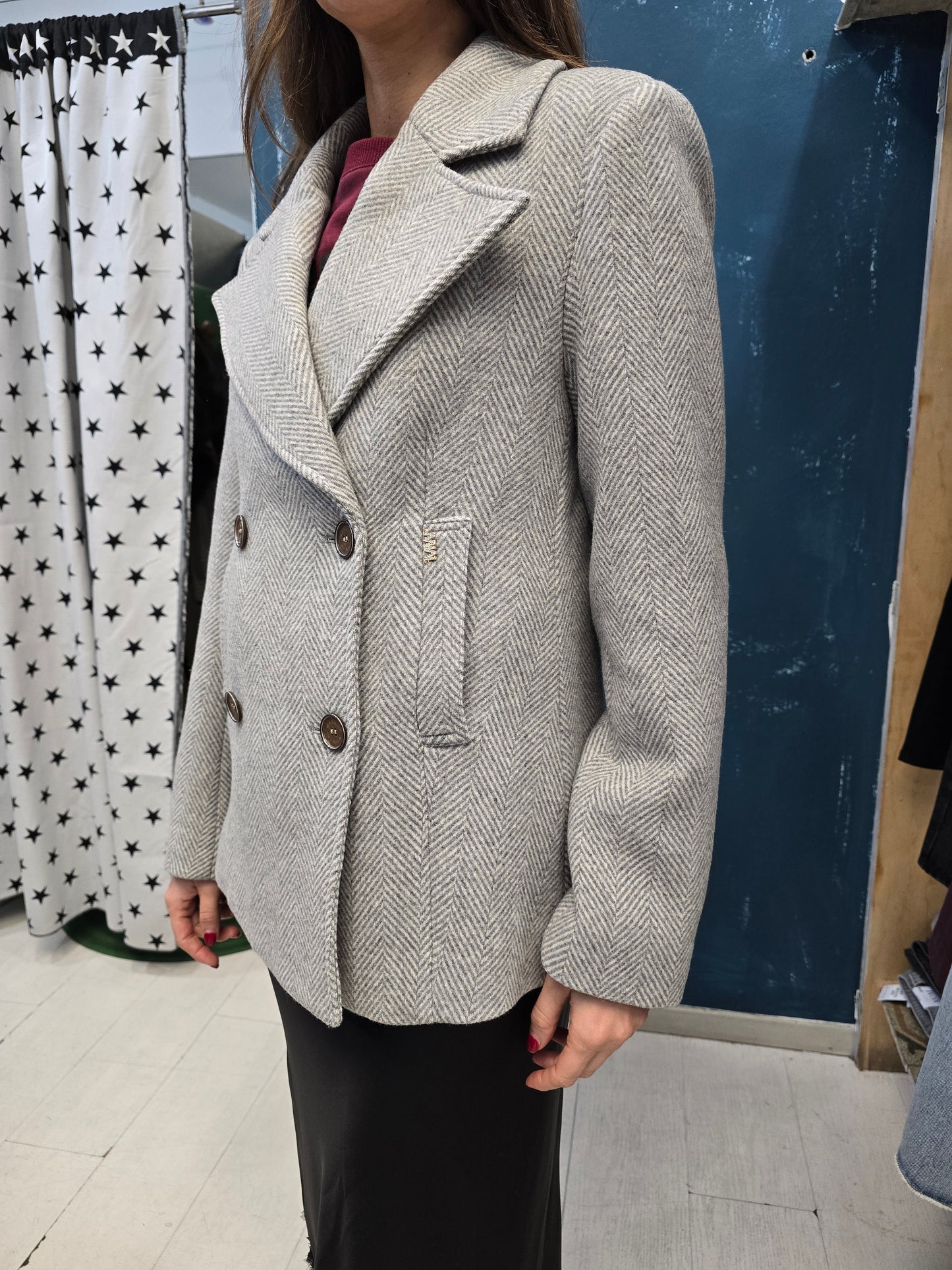 Cappotto Corto Doppiopetto Pannetto Spigato 50% Lana