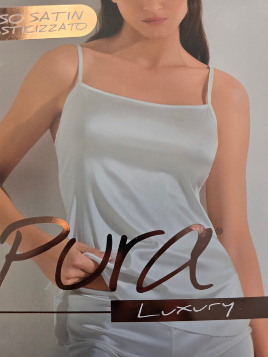Top Satin Elasticizzato Spallina Sottile