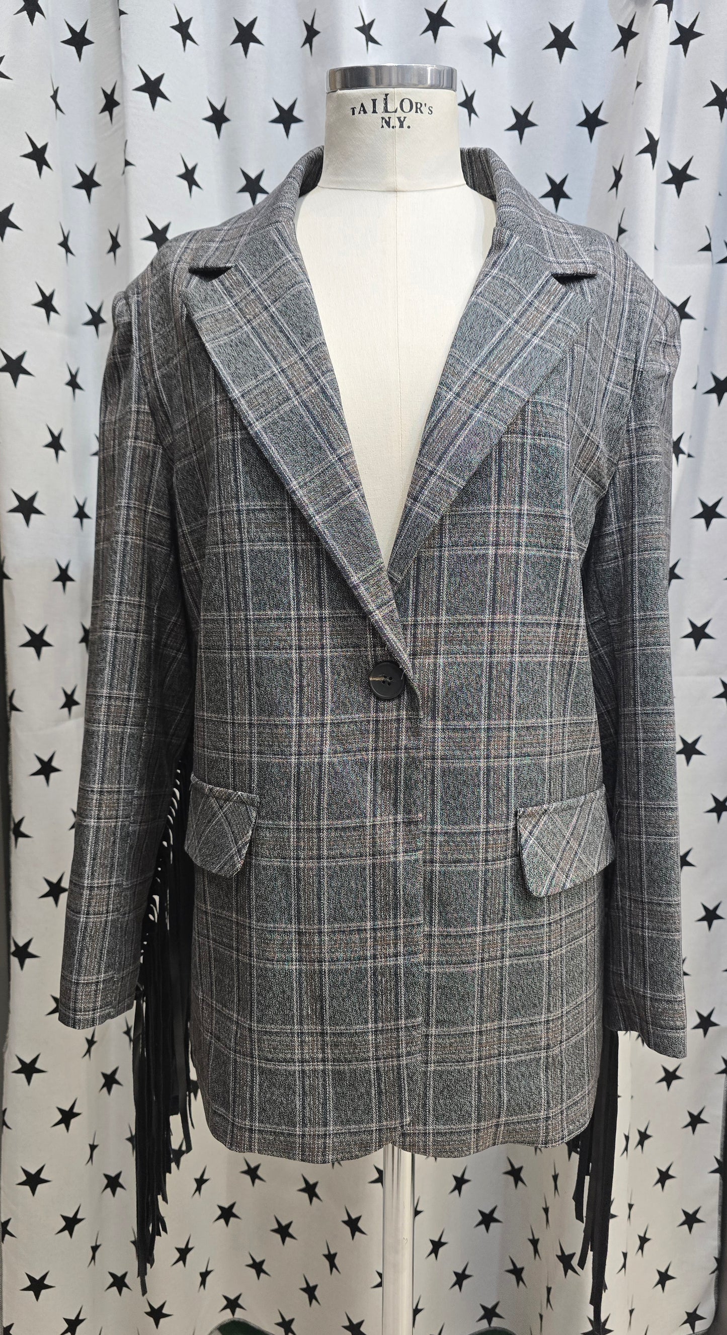 Blazer Check Nero Grigio Over Frange Ecopelle