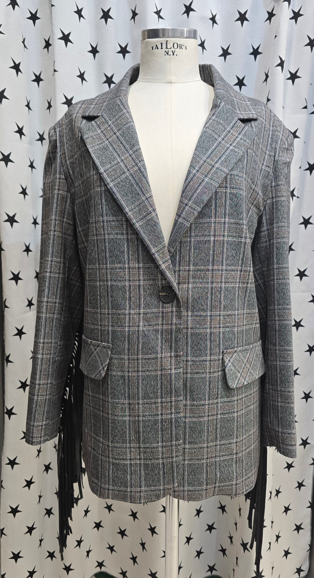 Blazer Check con Frange Ecopelle