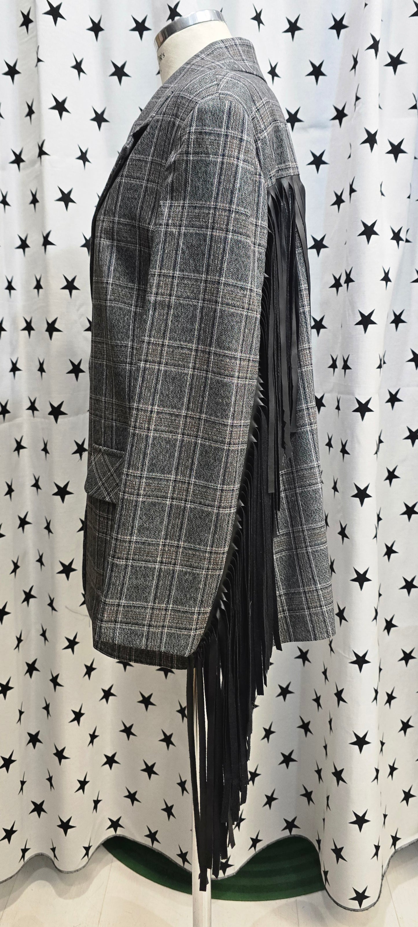 Blazer Check Nero Grigio Over Frange Ecopelle