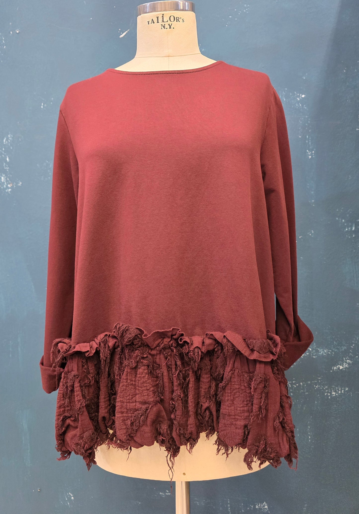 Maglia Cotone Garzato Svasata Balza Lavorata