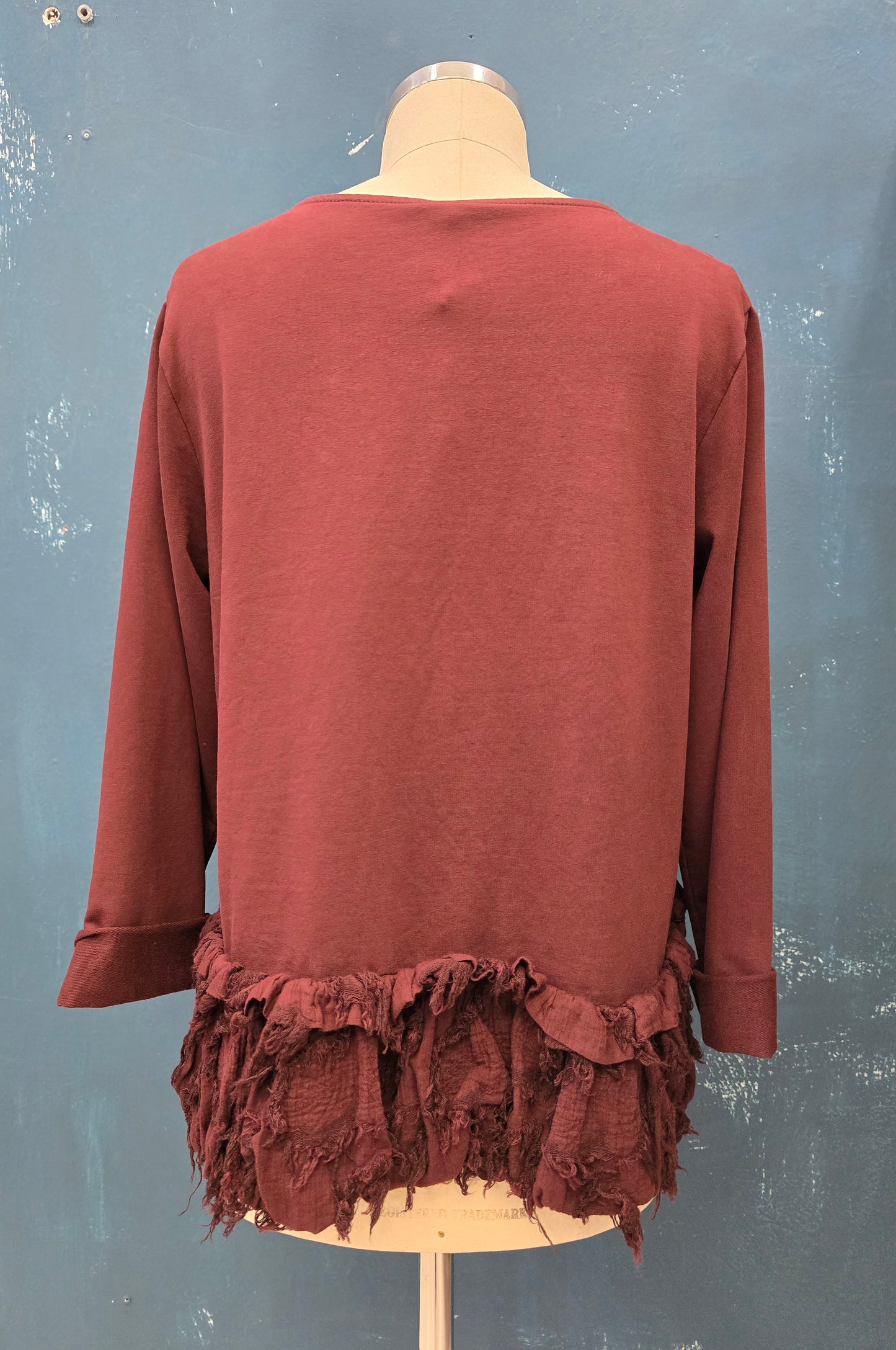 Maglia Cotone Garzato Svasata Balza Lavorata