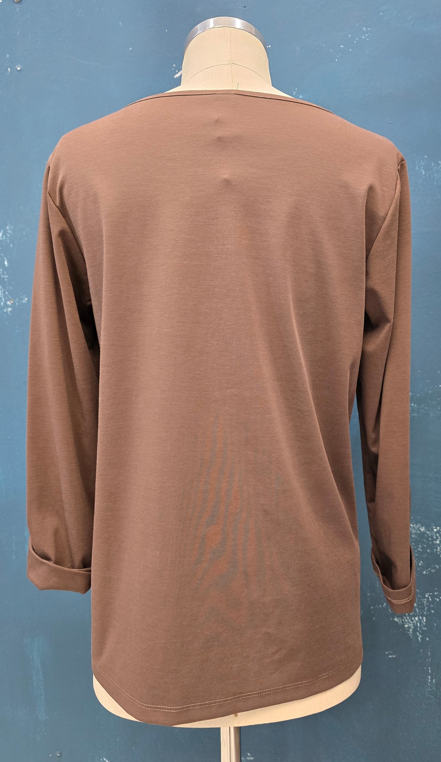 Maglia Misto Cotone Drappeggiata Taschino Marrone