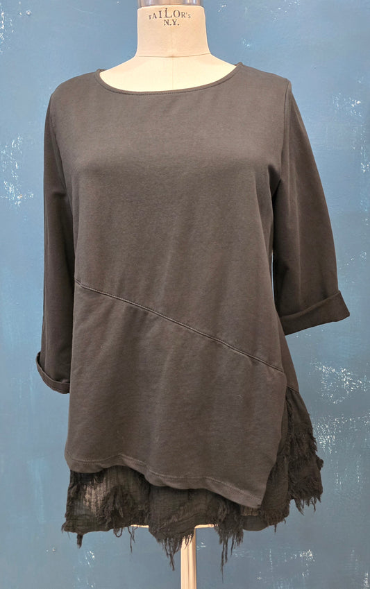 Maglia Cotone Garzato Trapezio Gala Garza Nero