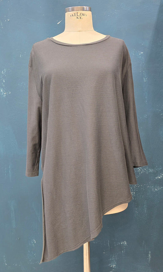 Maglia Lunga Cotone Righino Blu Orlo Punte