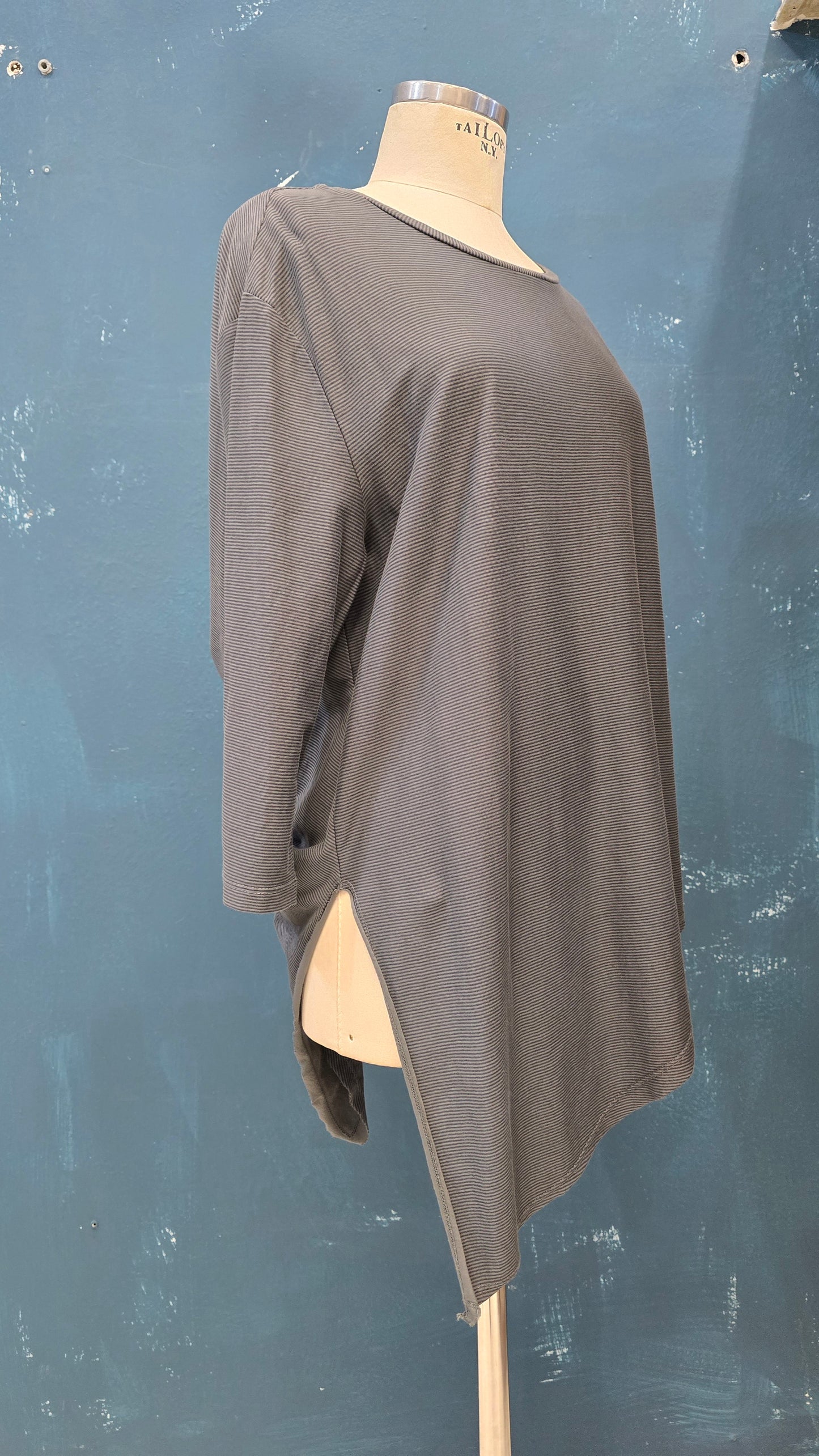 Maglia Lunga Cotone Righino Blu Orlo Punte