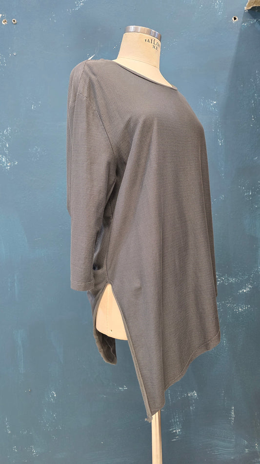 Maglia Lunga Cotone Righino Blu Orlo Punte