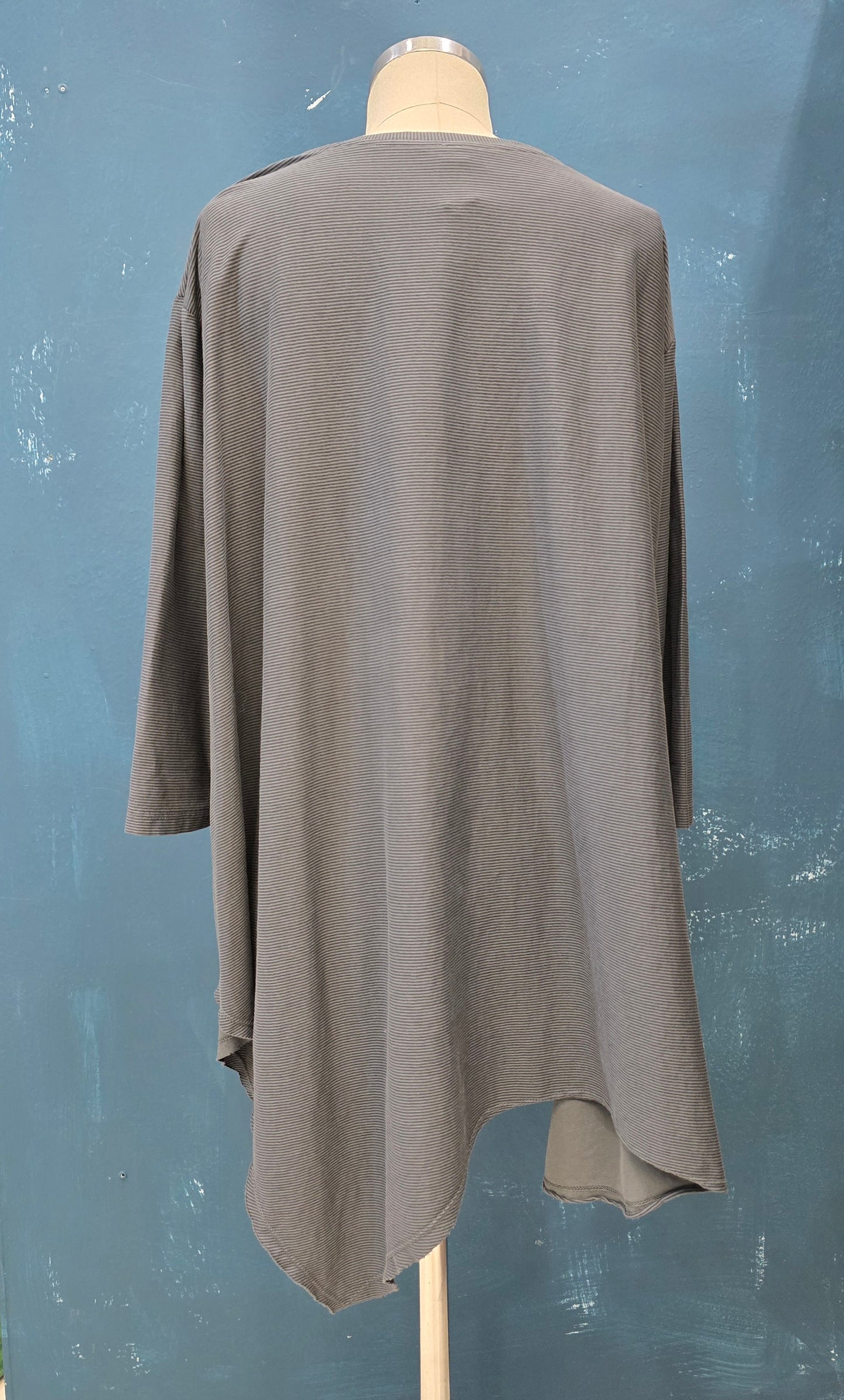 Maglia Lunga Cotone Righino Blu Orlo Punte