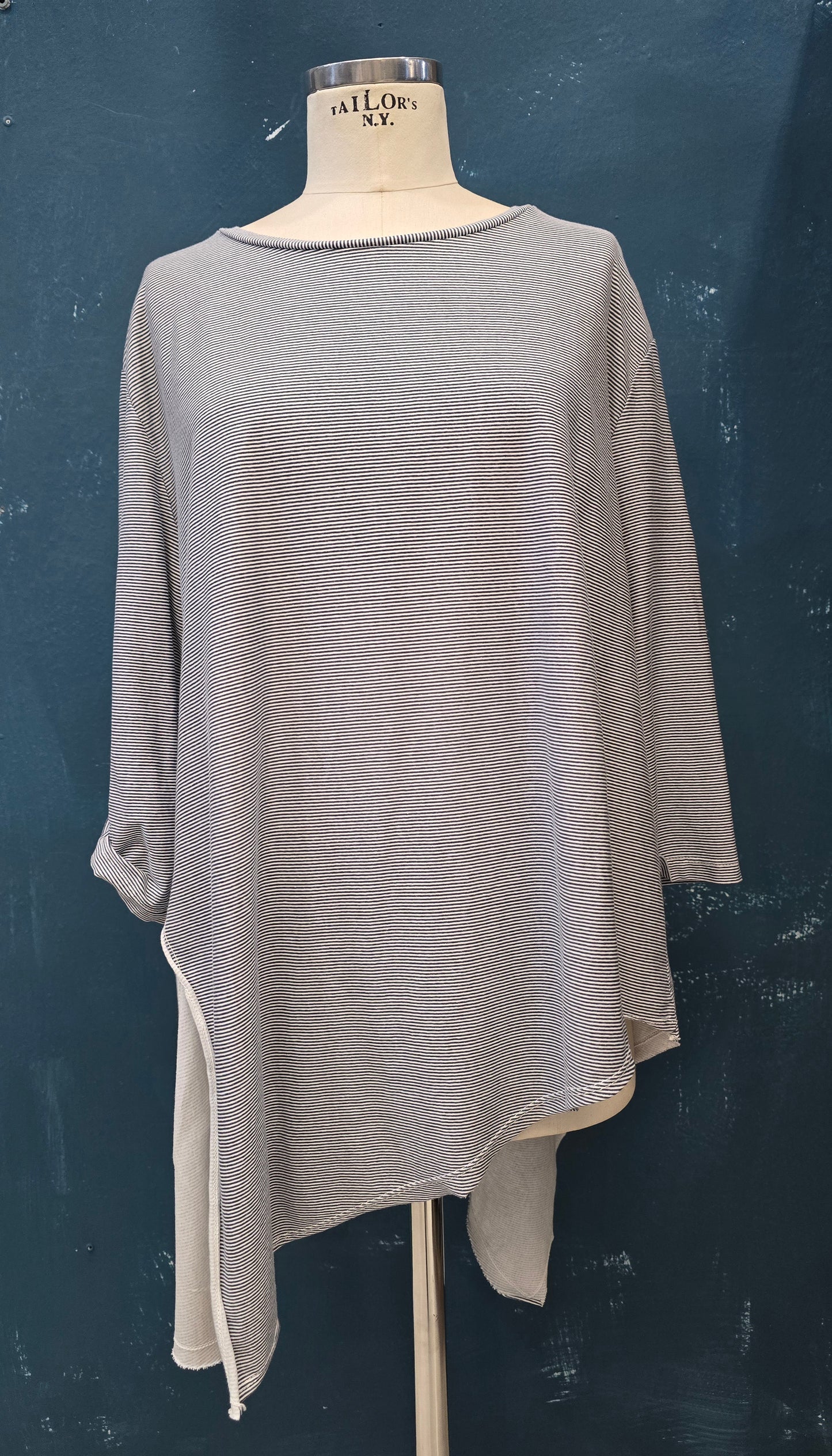 Maglia Lunga Cotone Righino Blu Orlo Punte