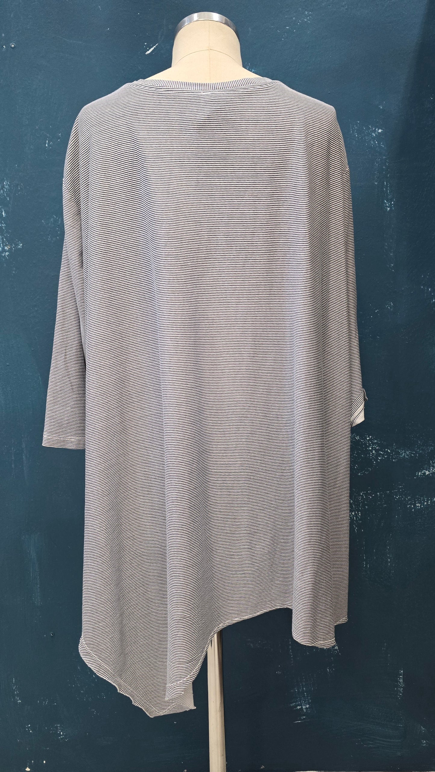 Maglia Lunga Cotone Righino Blu Orlo Punte