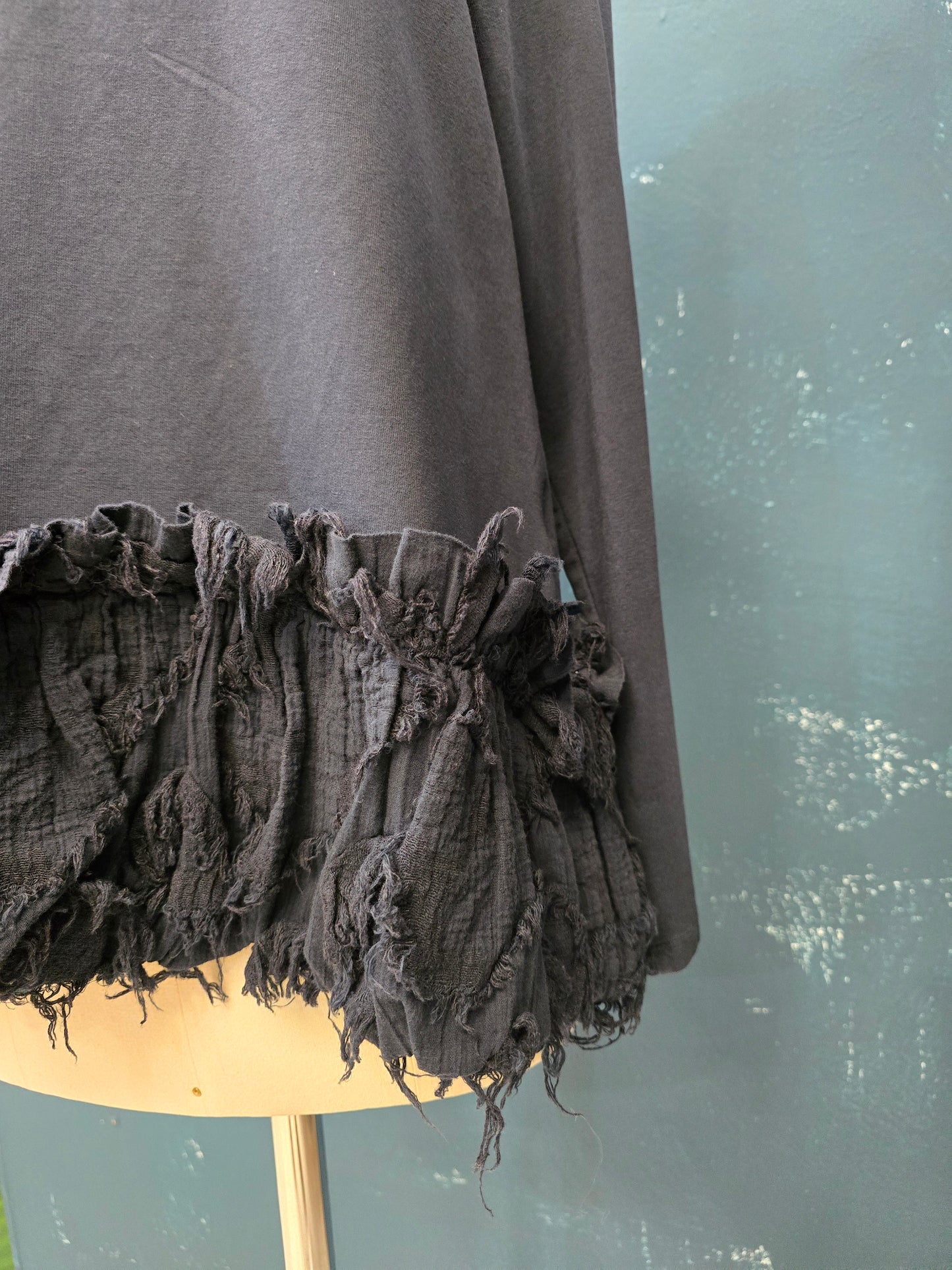 Maglia Cotone Garzato Svasata Balza Lavorata