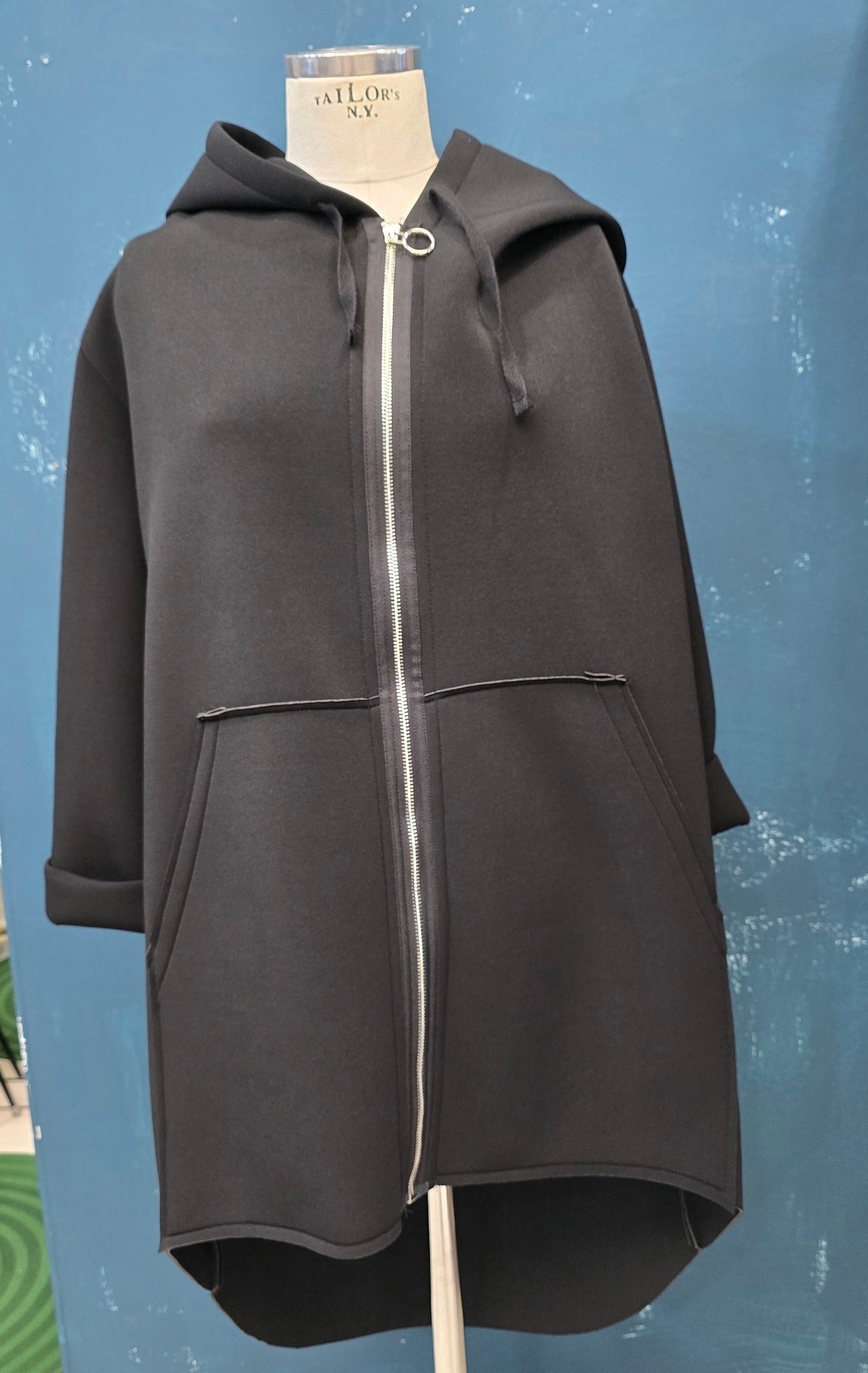 Giubbotto Scuba Felpa Lunga Cappuccio Zip Nero