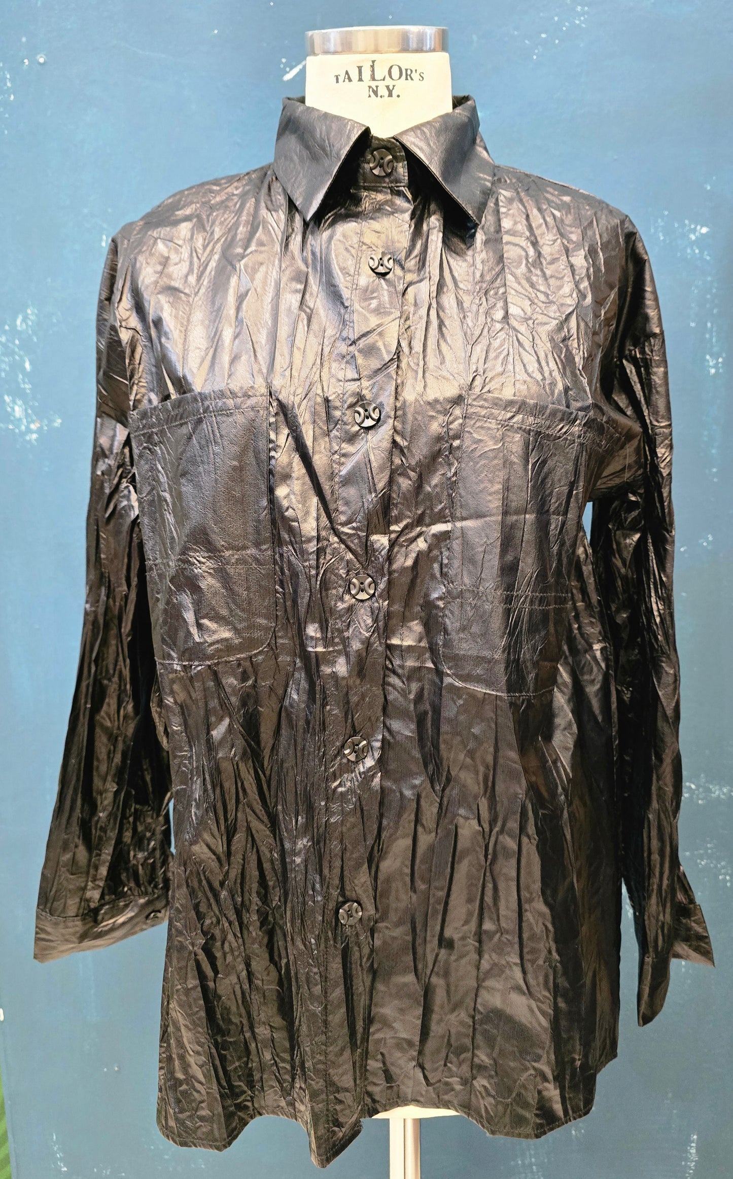 Camicia Tessuto Cerato Effetto Stropicciato Nero