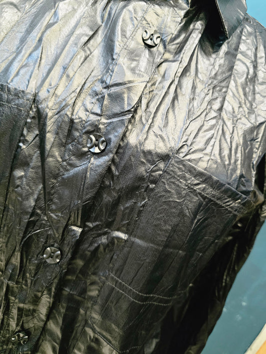 Camicia Tessuto Cerato Effetto Stropicciato Nero