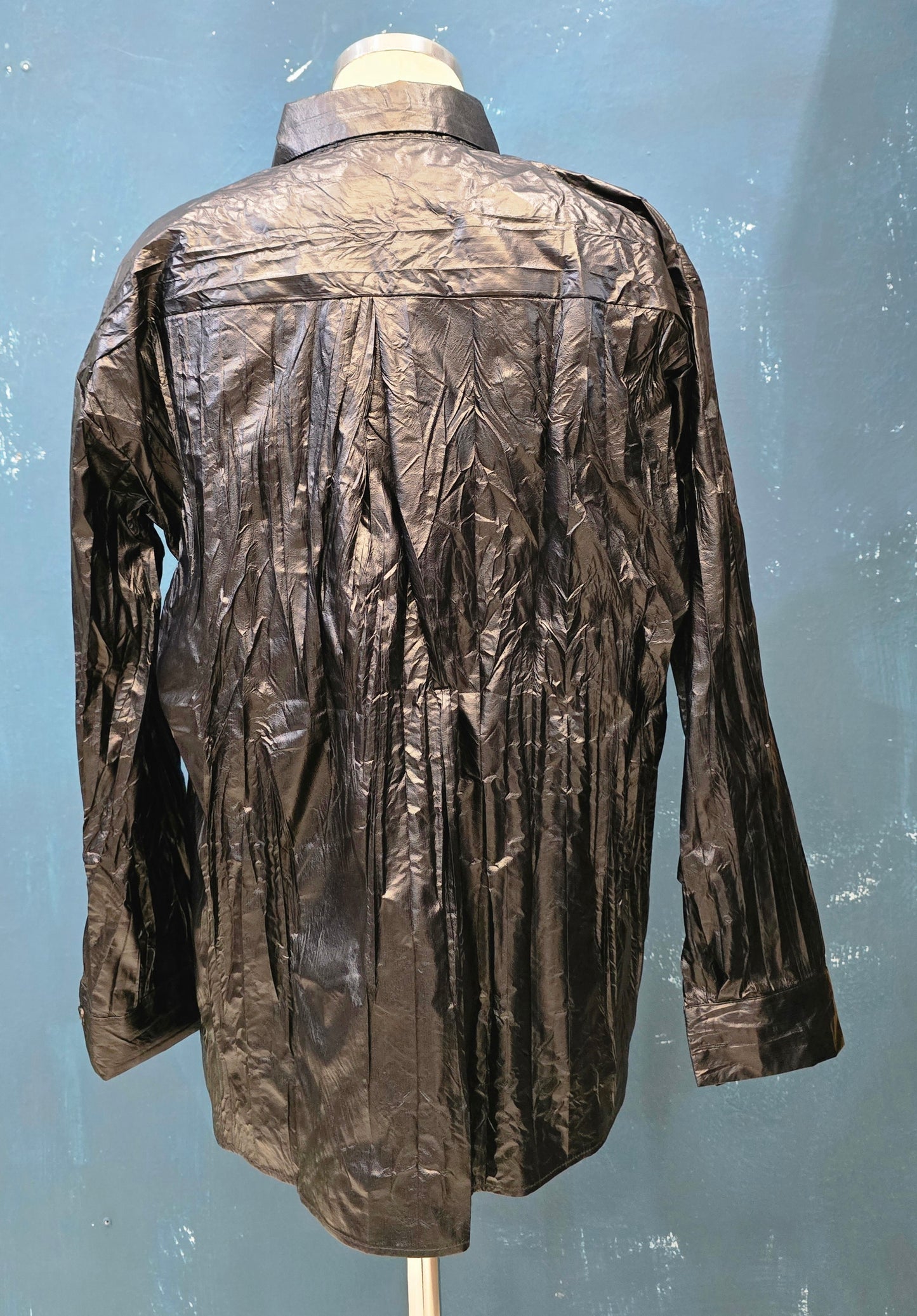 Camicia Tessuto Cerato Effetto Stropicciato Nero