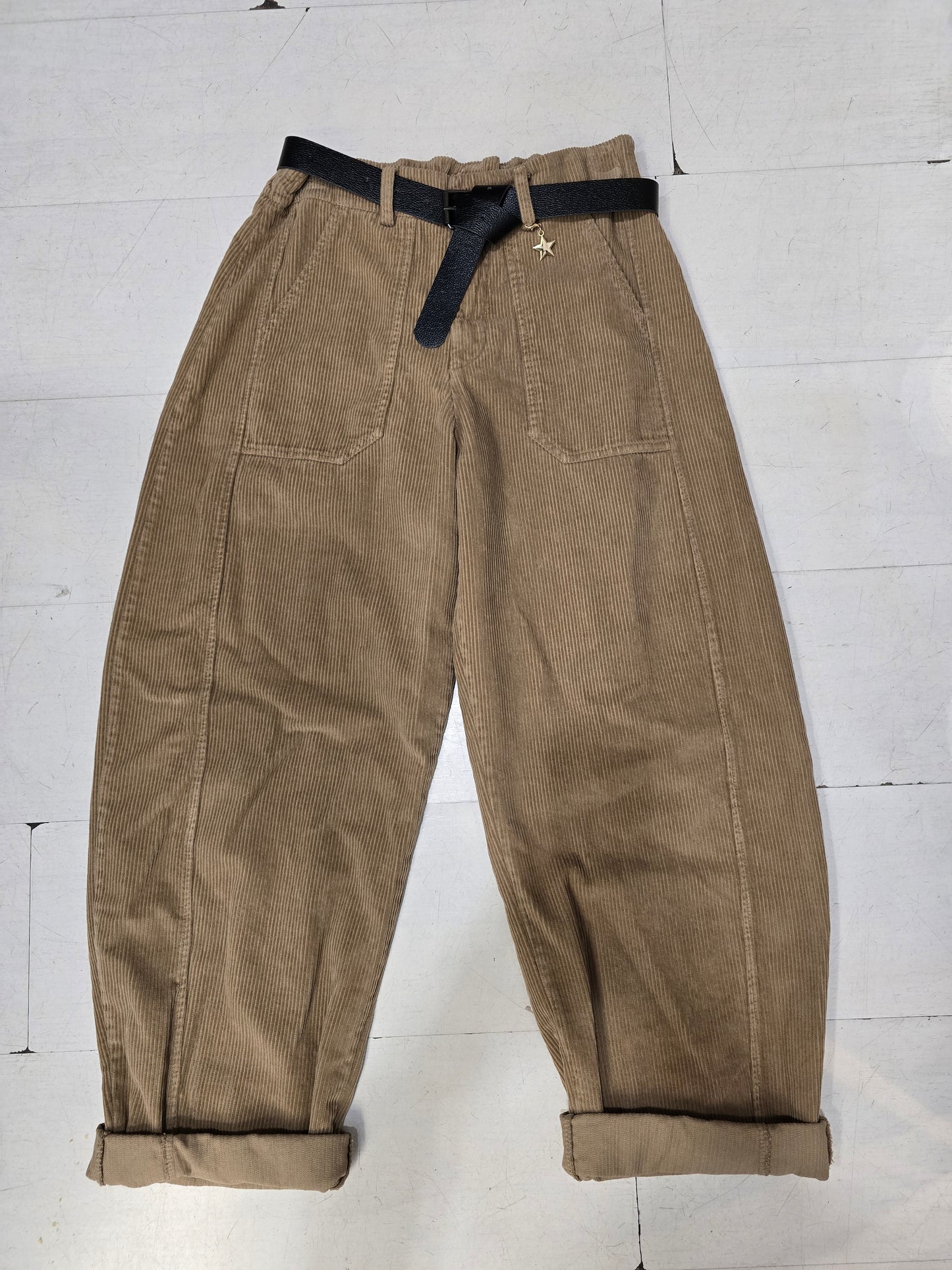 Pantaloni Velluto Rigato Ovetto Cinturino Elastico