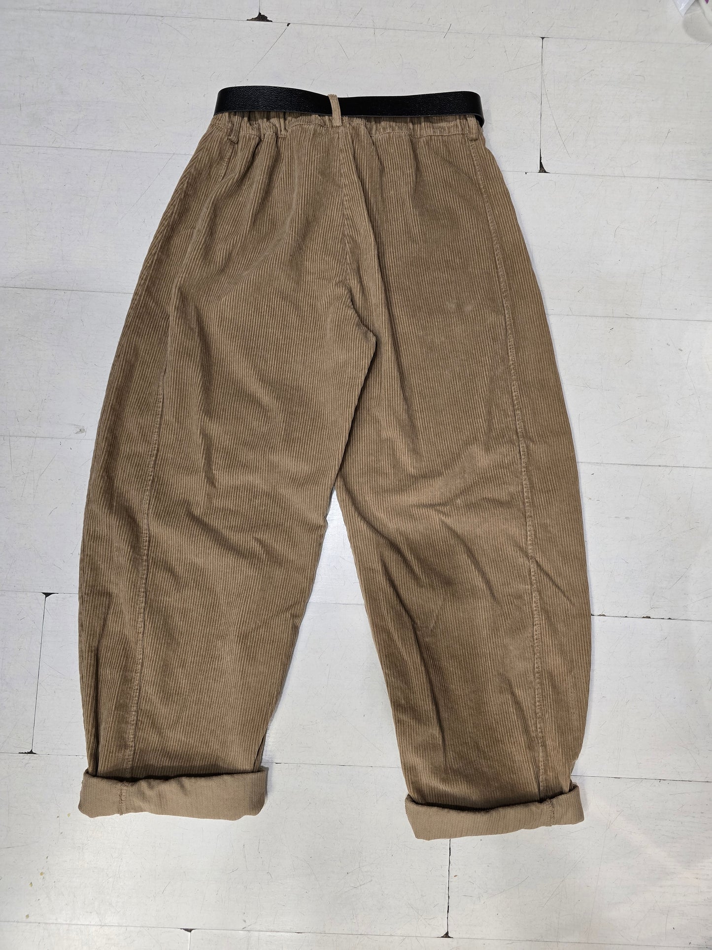 Pantaloni Velluto Rigato Ovetto Cinturino Elastico