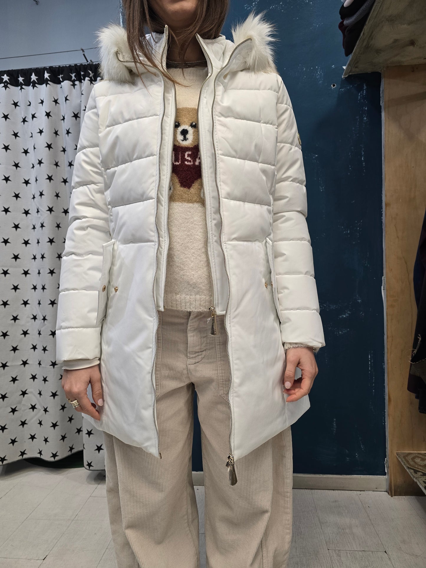 Piumino Ecologico Sopra Ginocchio Pelliccia Removibile