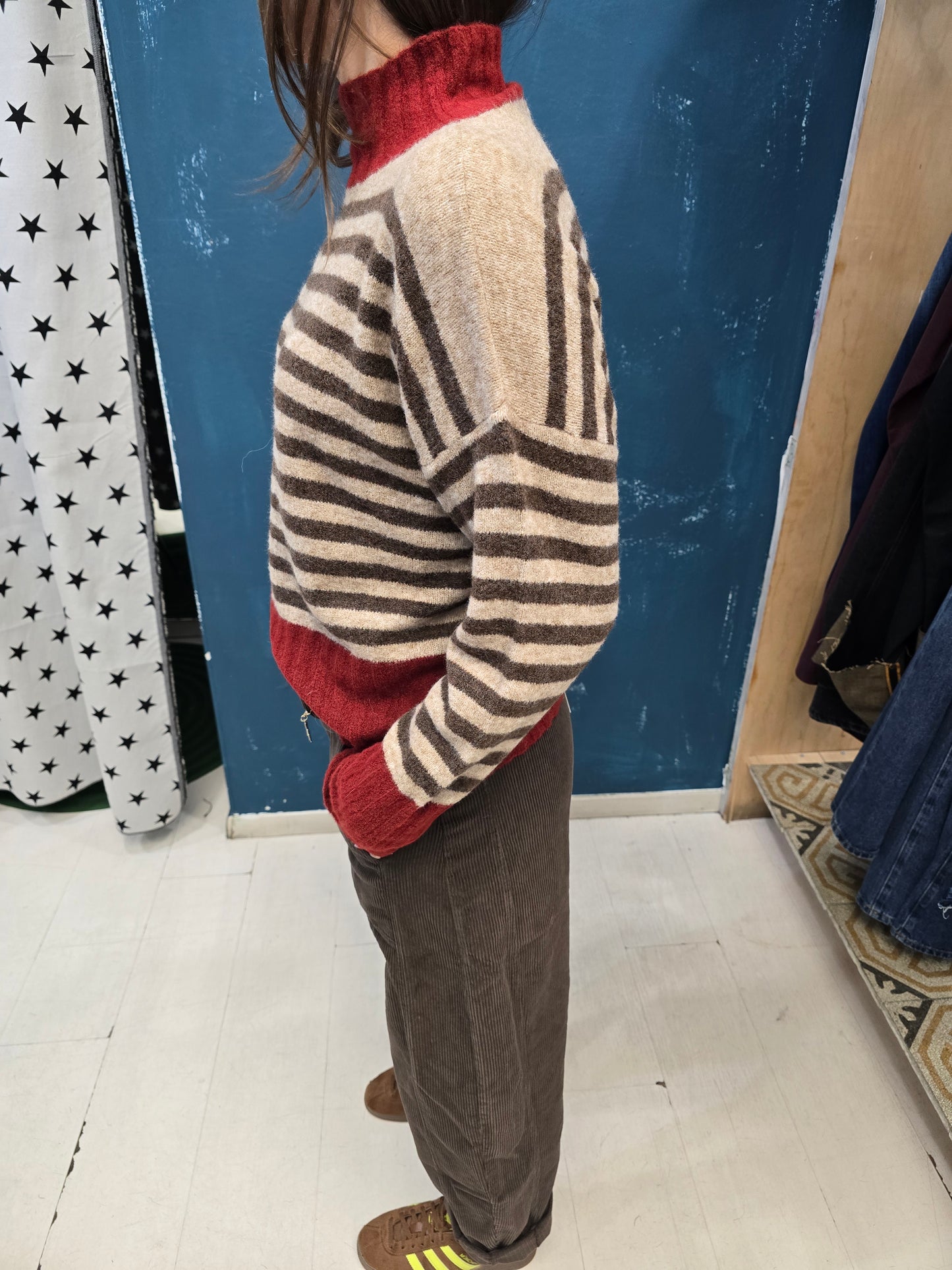 Pantaloni Velluto Rigato Ovetto Cinturino Elastico