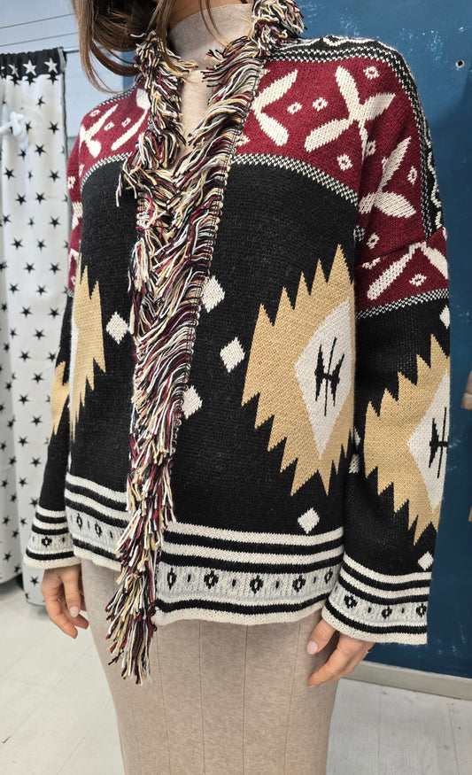Cardigan Frange Fantasia Geometrica