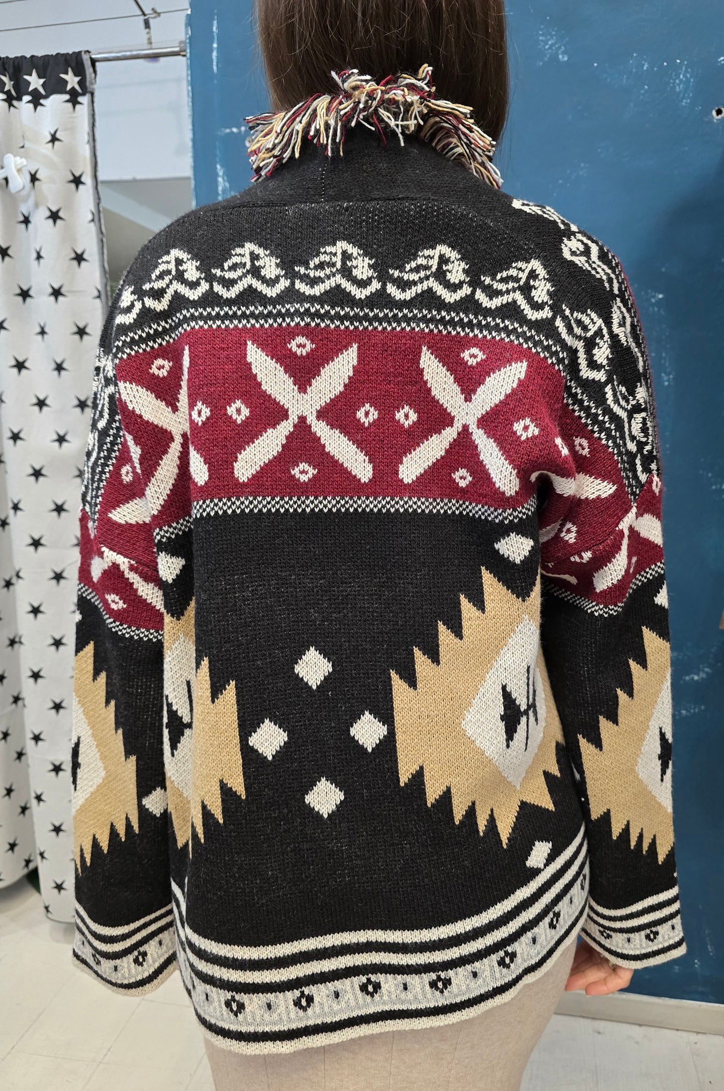 Cardigan Frange Fantasia Geometrica