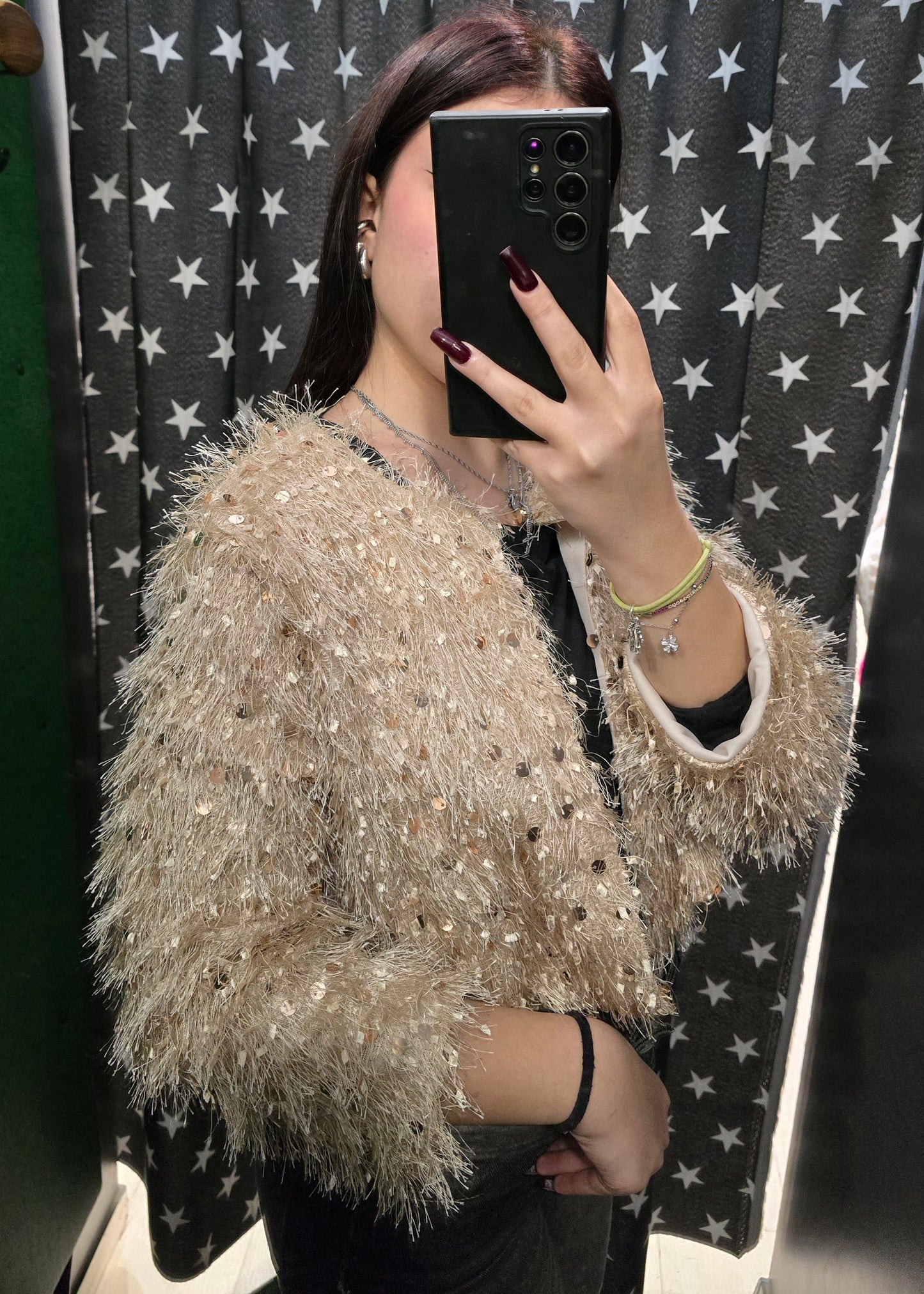 Giacca Corta Donna Paillettes Ecopelliccia