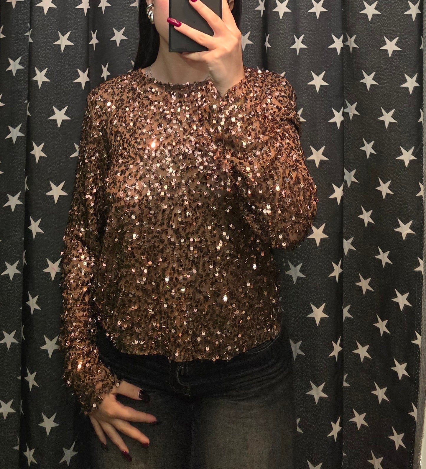 Blusa Donna Paillettes Bronzo