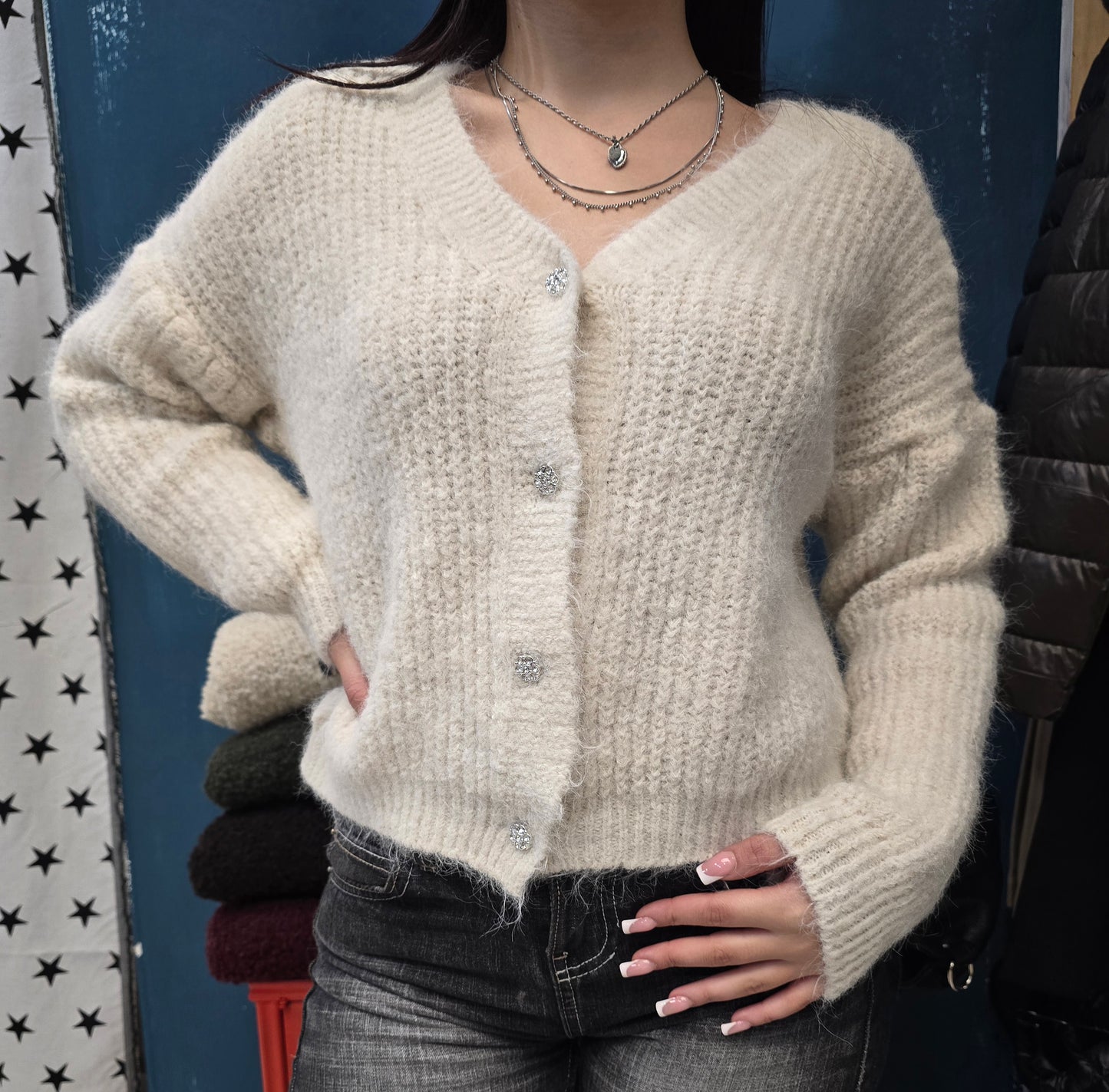 Giacca Donna Maglia Coste Mohair