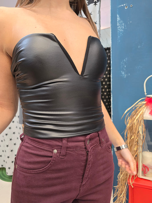 Top Fascia Ecopelle Nero Coppe Imbottite