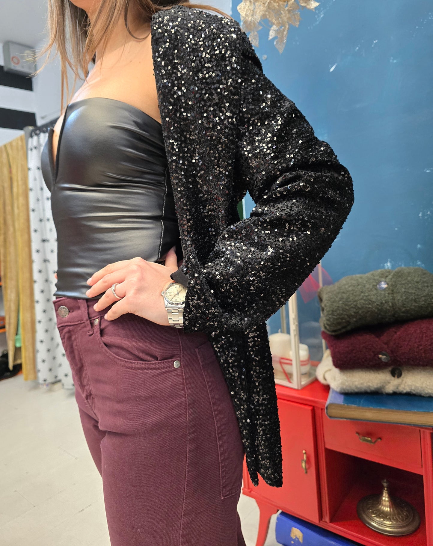 Top Fascia Ecopelle Nero Coppe Imbottite