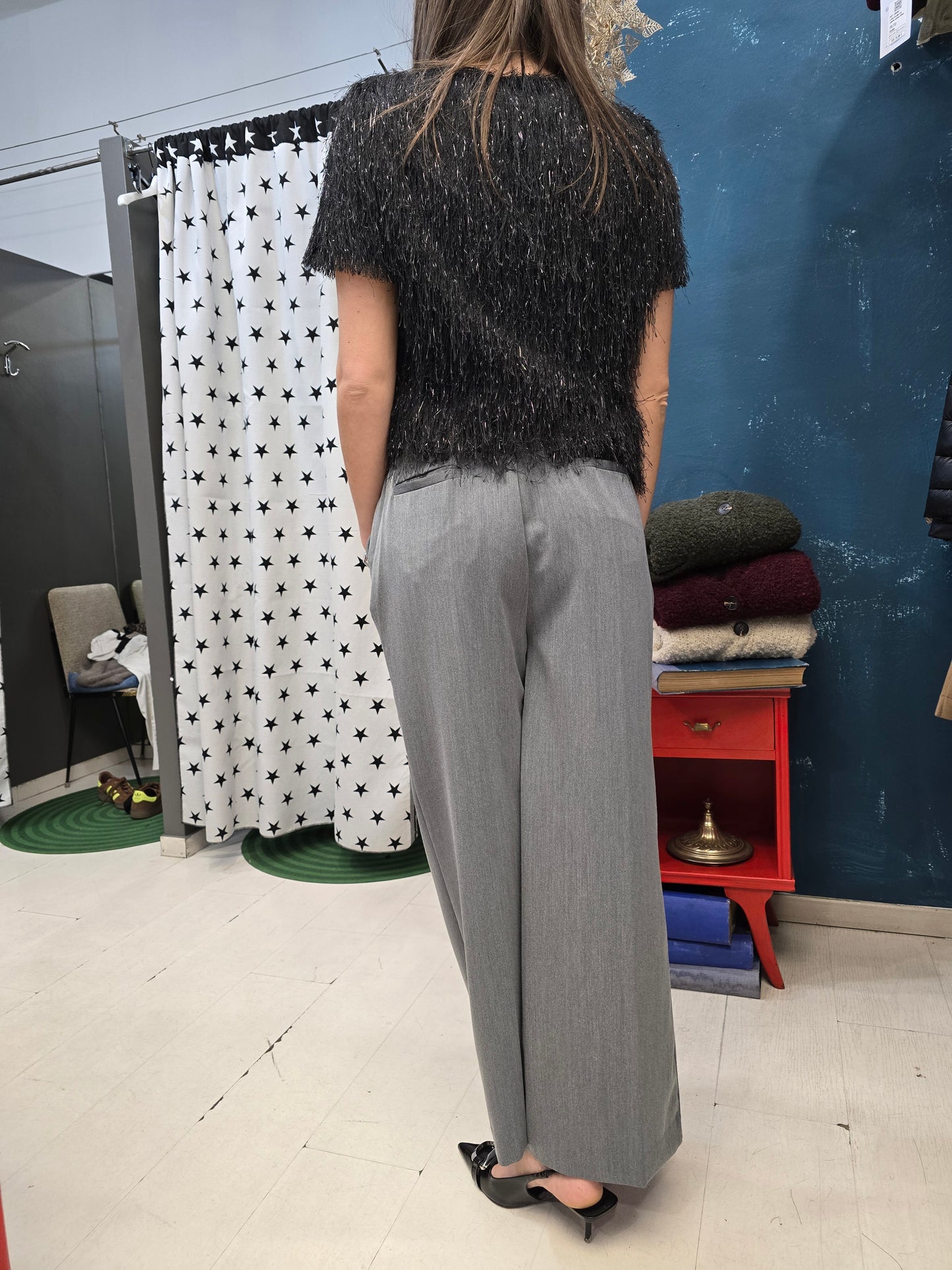 Pantalone Largo Pannetto Coulisse Strass Vita