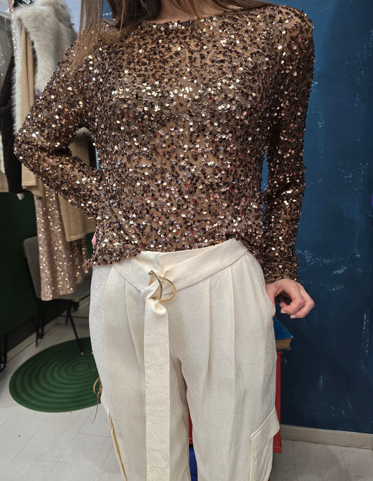 Blusa Donna Paillettes Bronzo