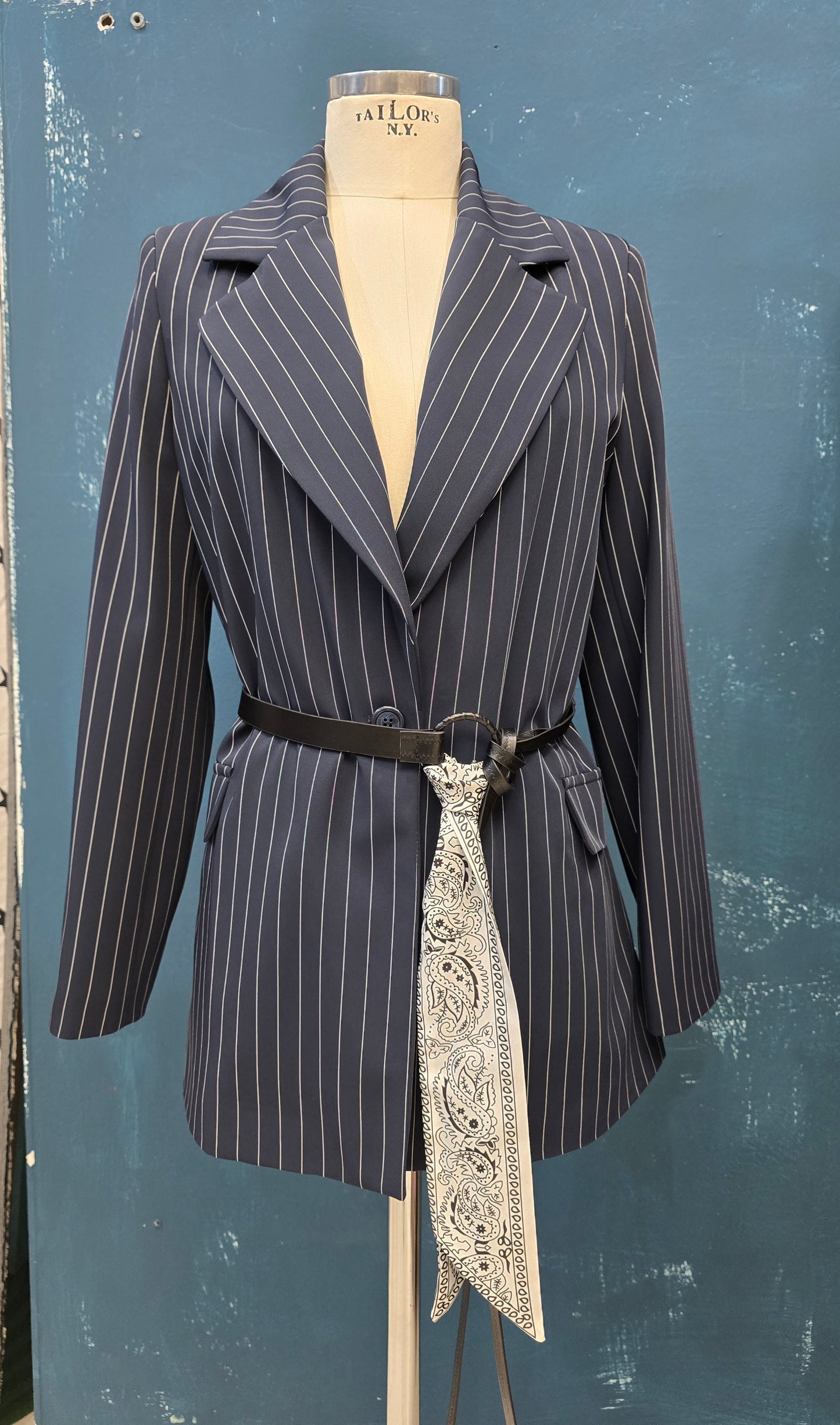 Blazer Donna Gessato Blu