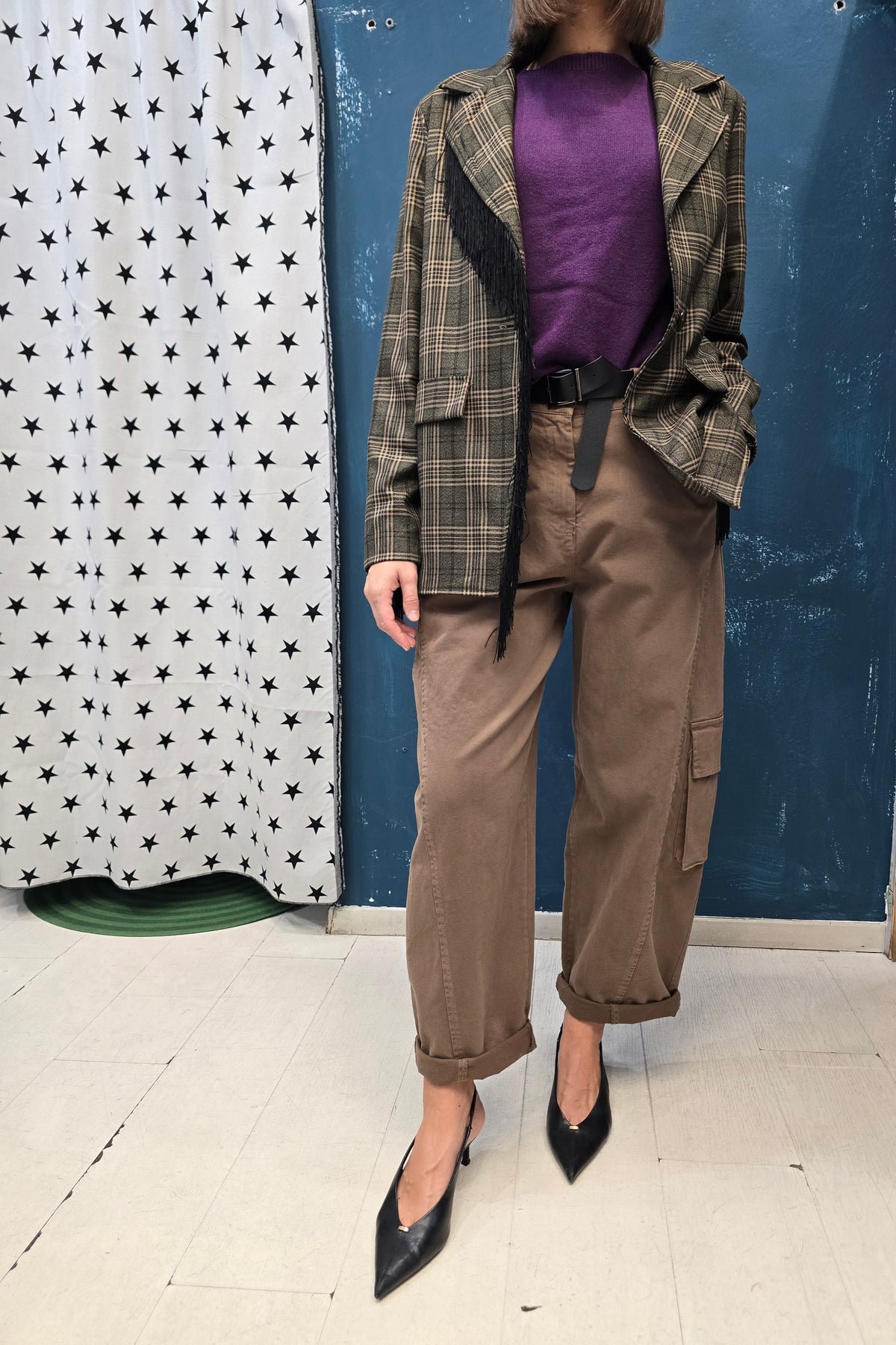 Blazer Donna Check Frange