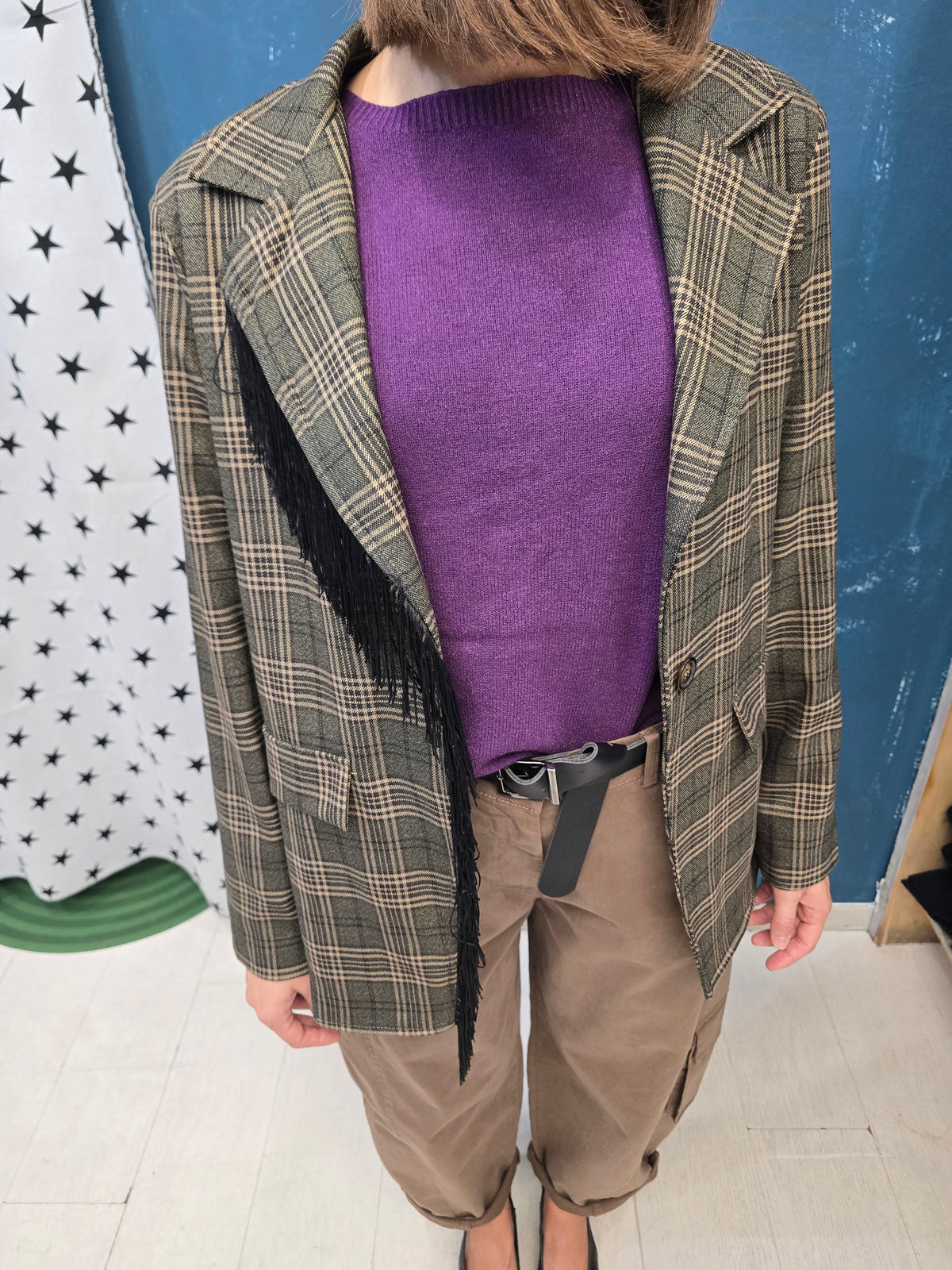Blazer Donna Check Frange