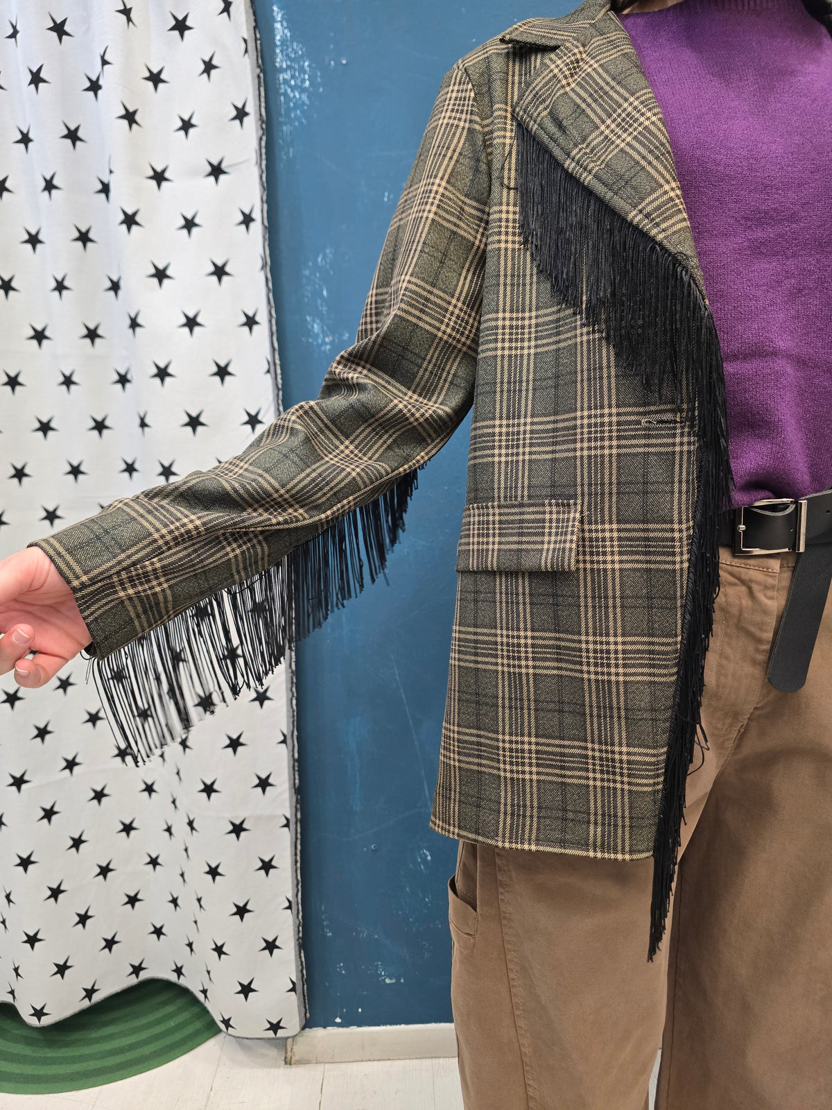 Blazer Donna Check Frange