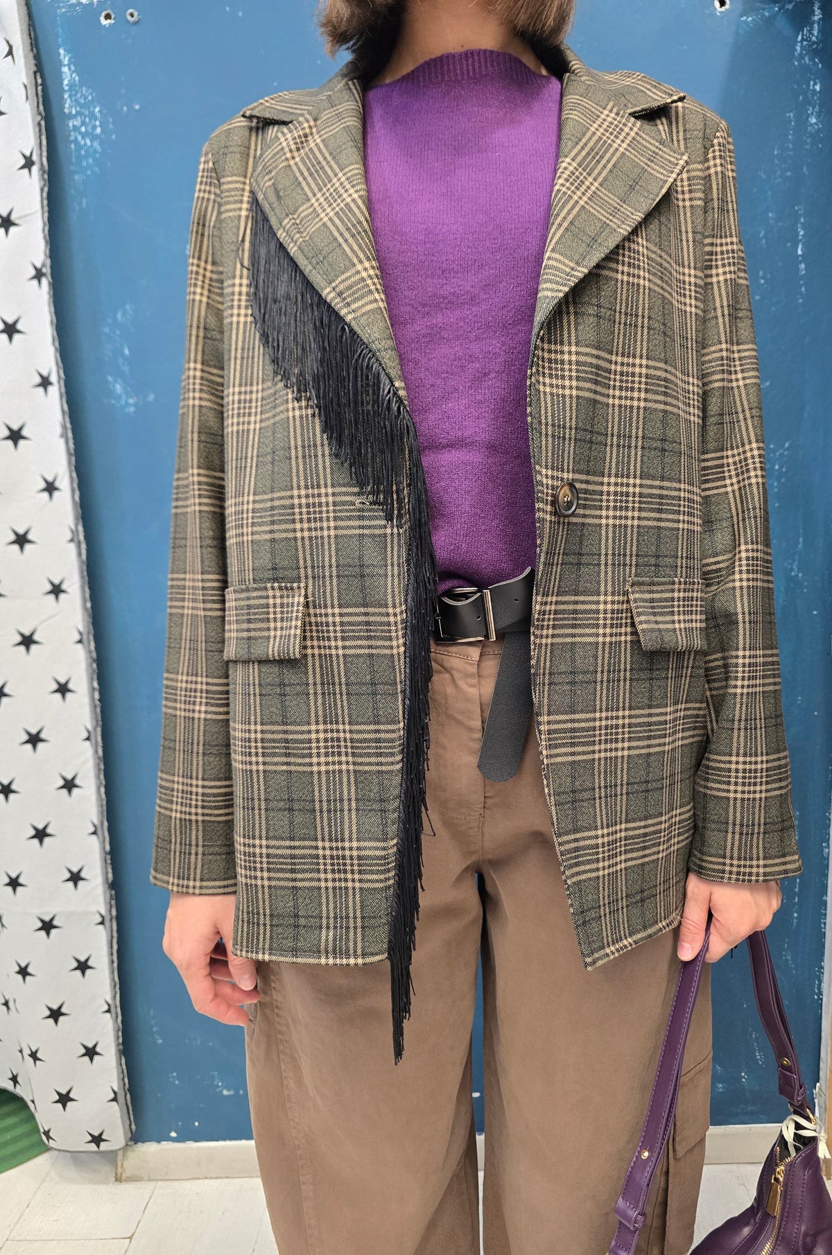 Blazer Donna Check Frange