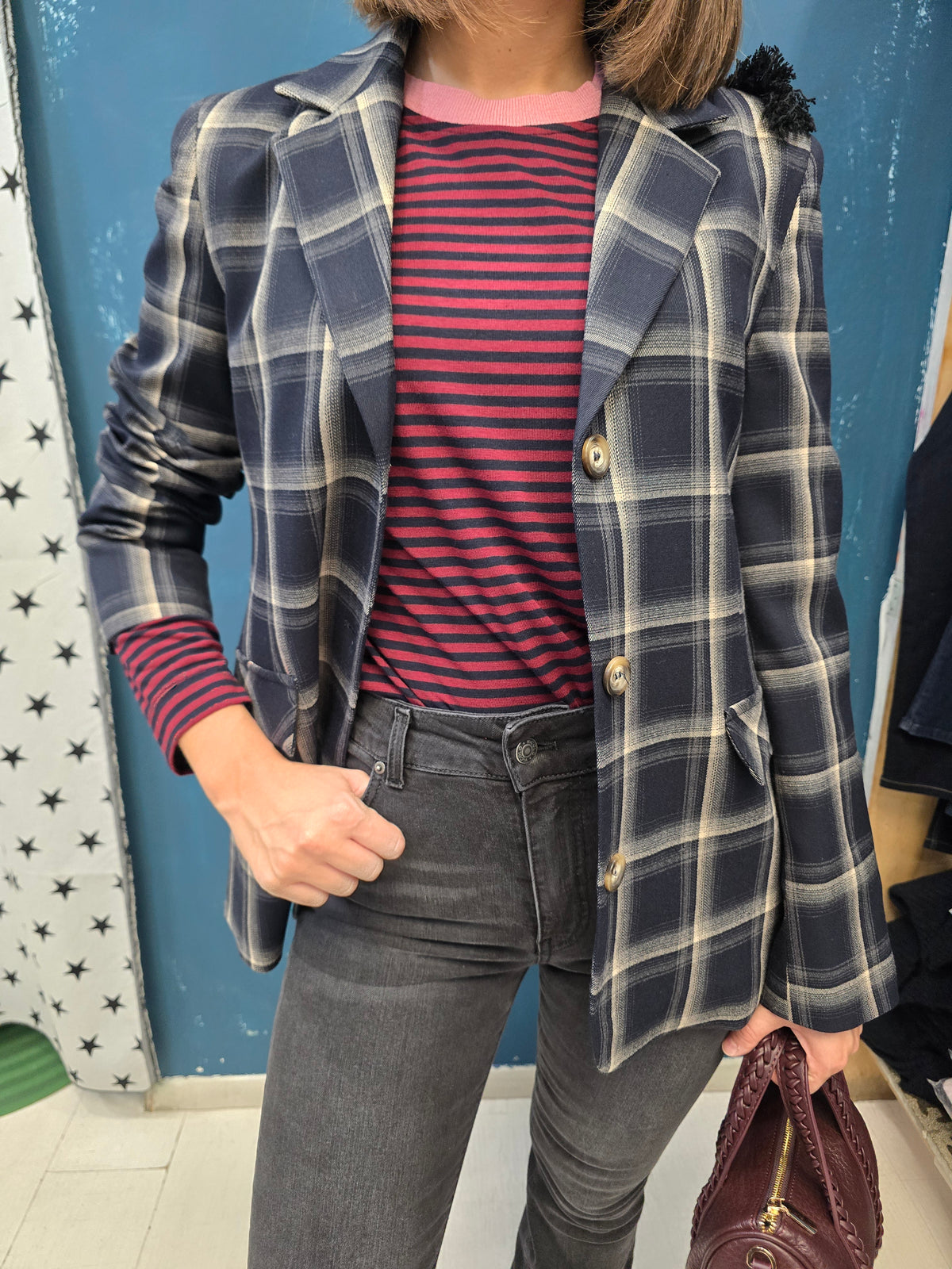 Blazer Donna Quadro e Frange