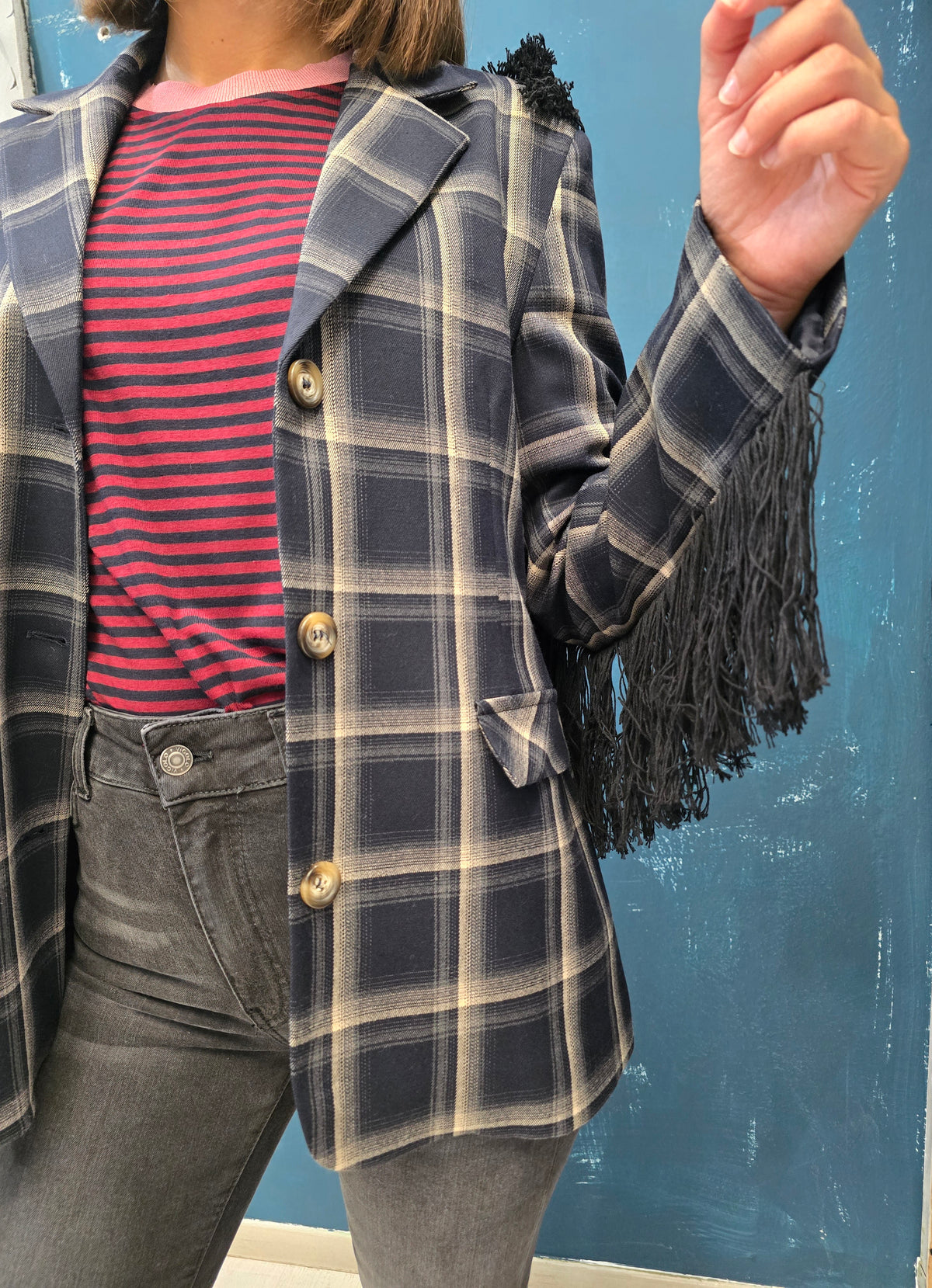 Blazer Donna Quadro e Frange