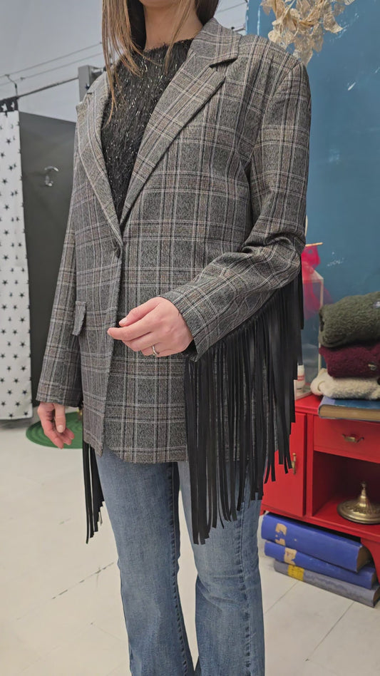 Blazer Check Nero Grigio Over Frange Ecopelle
