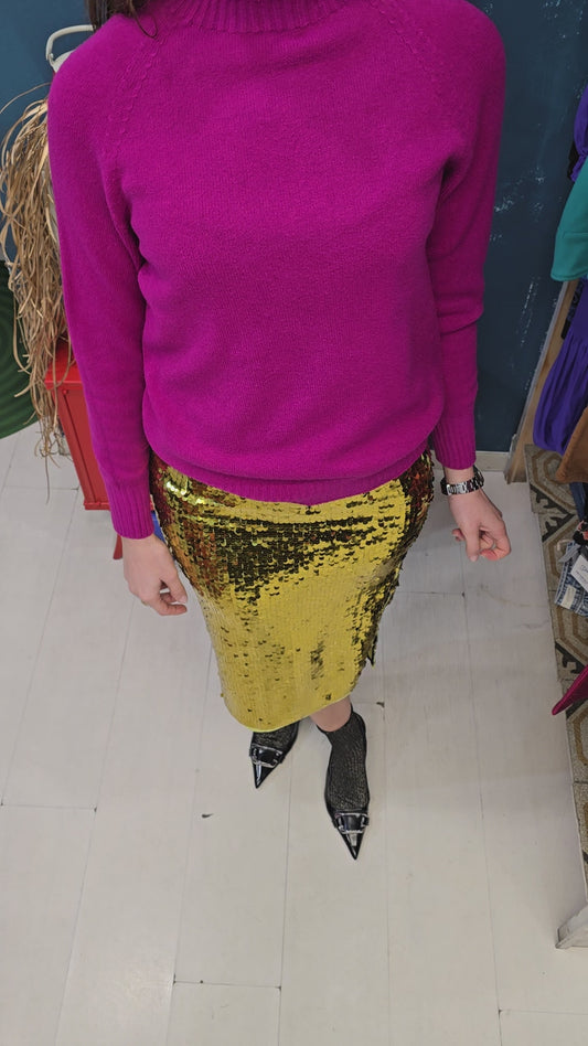 Gonna Paillettes Longuette Spacchetto Laterale Giallo Taglia 42
